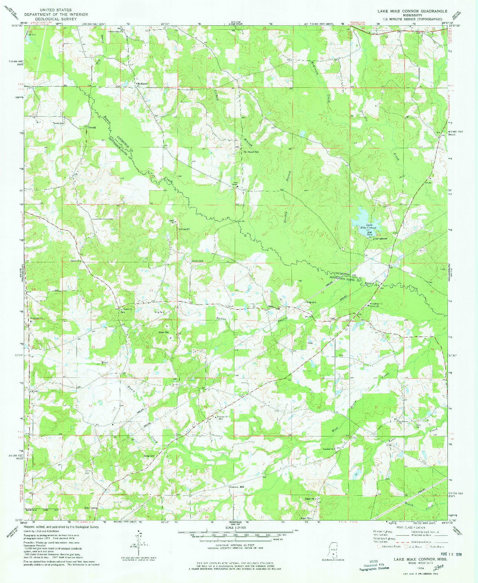 USGS 1:24000-SCALE QUADRANGLE FOR LAKE MIKE CONNOR, MS 1974