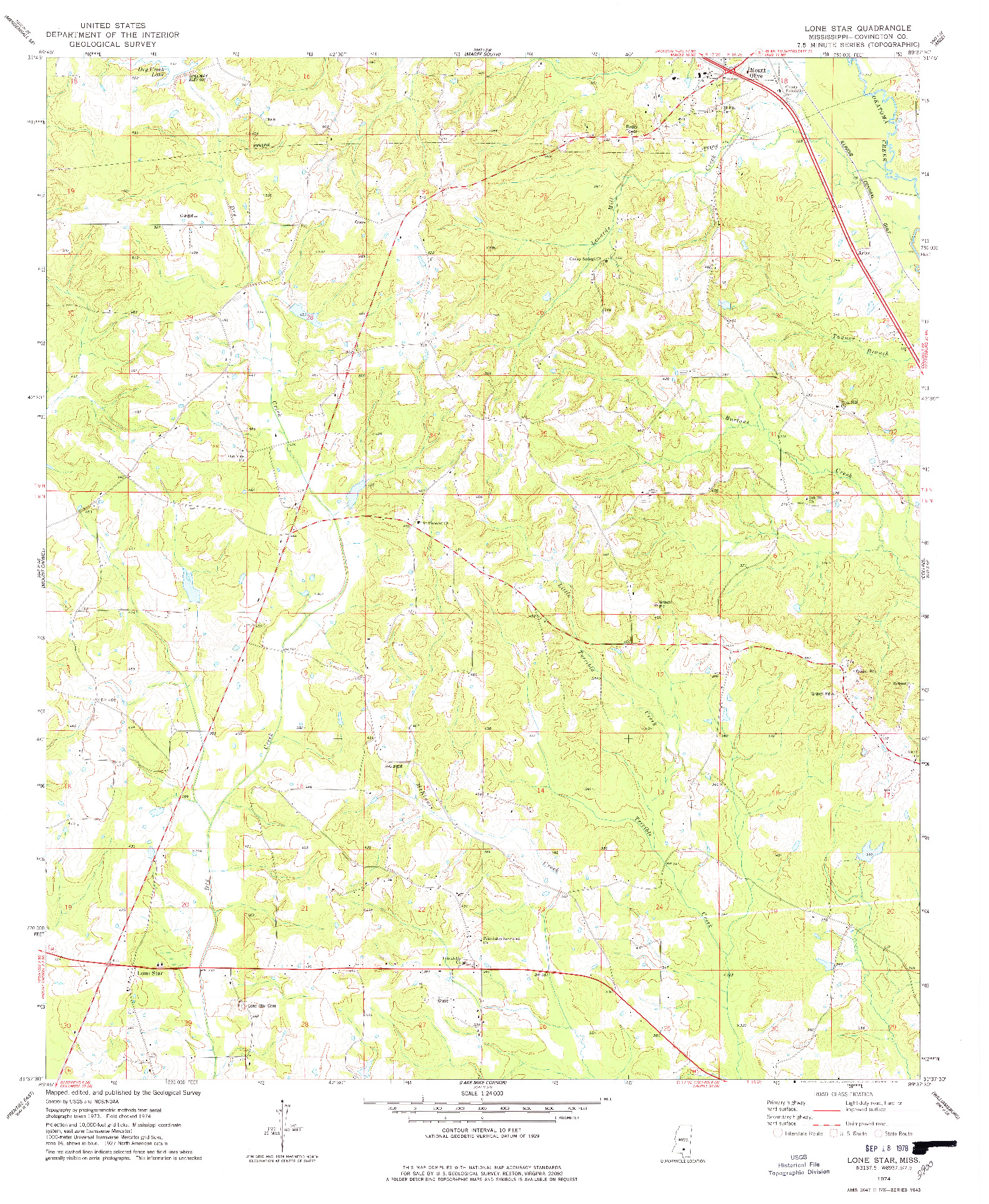 USGS 1:24000-SCALE QUADRANGLE FOR LONE STAR, MS 1974