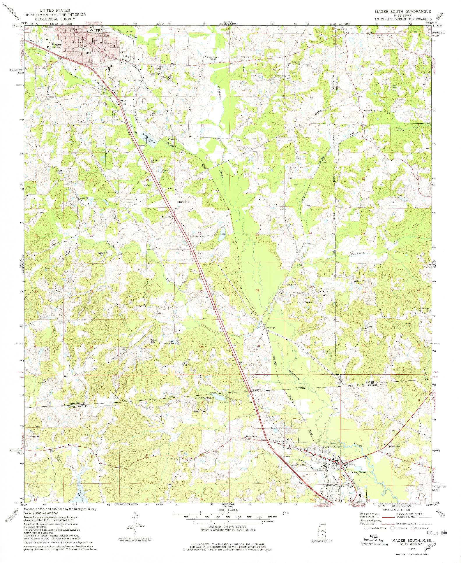 USGS 1:24000-SCALE QUADRANGLE FOR MAGEE SOUTH, MS 1975