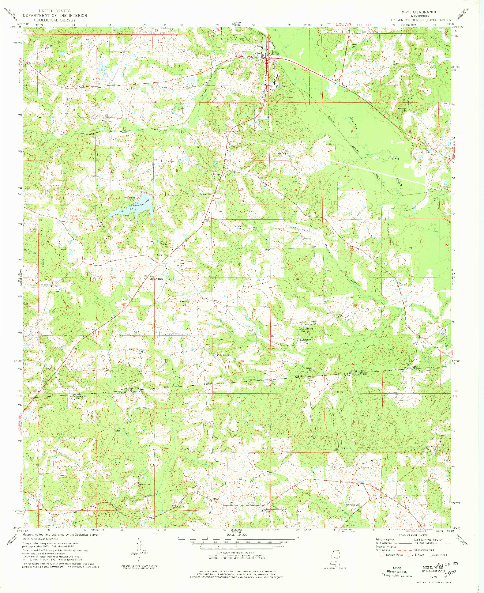 USGS 1:24000-SCALE QUADRANGLE FOR MIZE, MS 1975