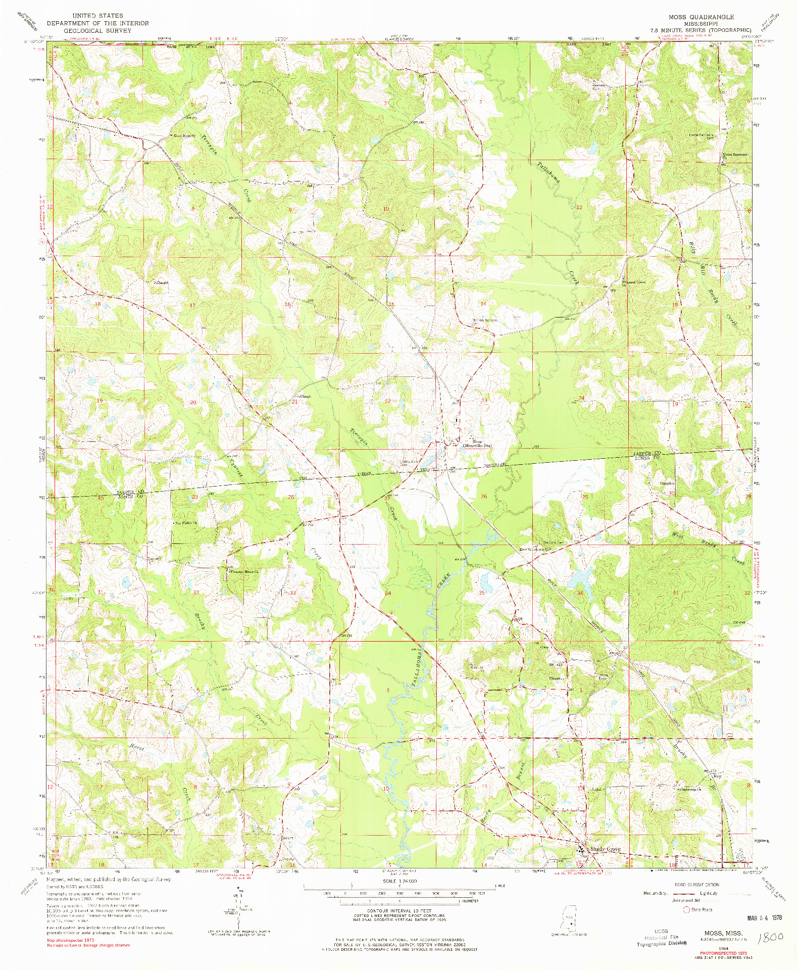 USGS 1:24000-SCALE QUADRANGLE FOR MOSS, MS 1964