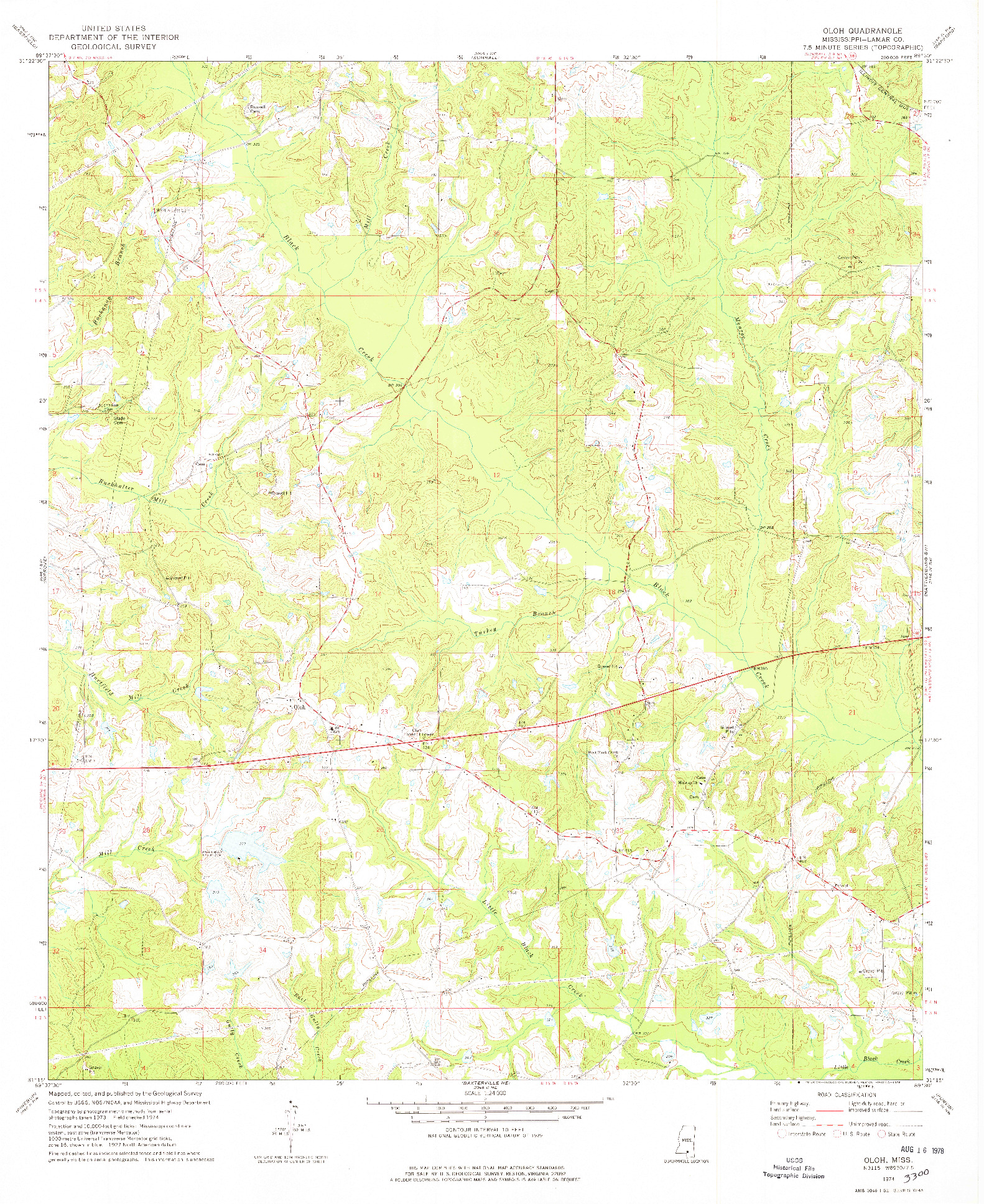 USGS 1:24000-SCALE QUADRANGLE FOR OLOH, MS 1974