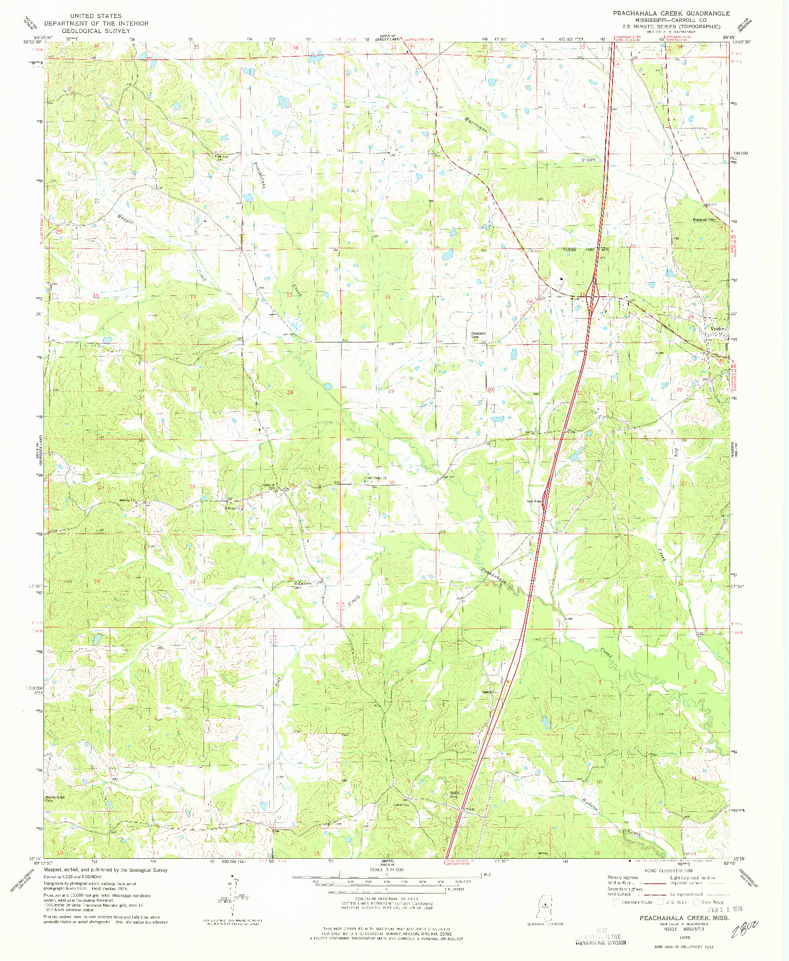 USGS 1:24000-SCALE QUADRANGLE FOR PEACHAHALA CREEK, MS 1975