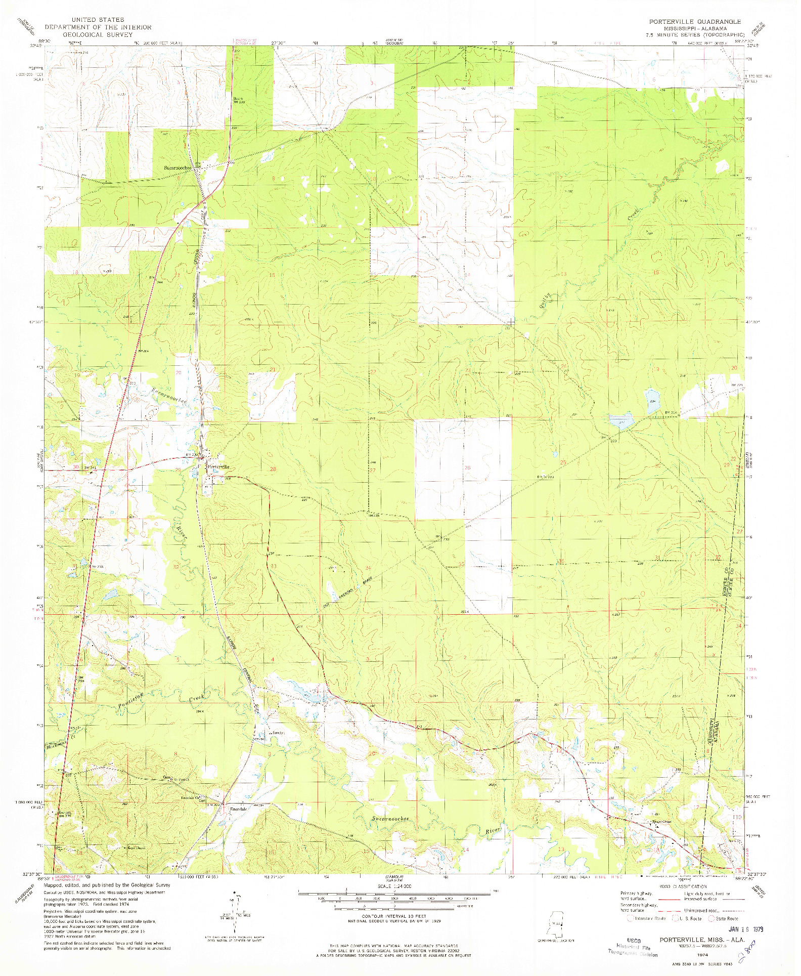 USGS 1:24000-SCALE QUADRANGLE FOR PORTERVILLE, MS 1974