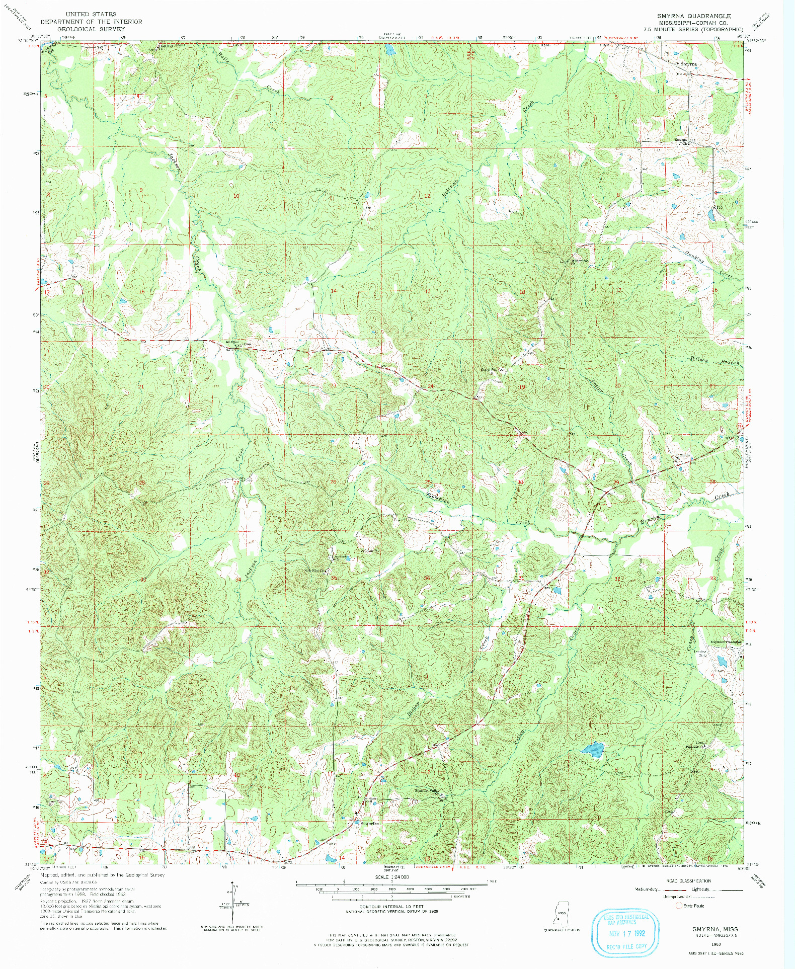 USGS 1:24000-SCALE QUADRANGLE FOR SMYRNA, MS 1963