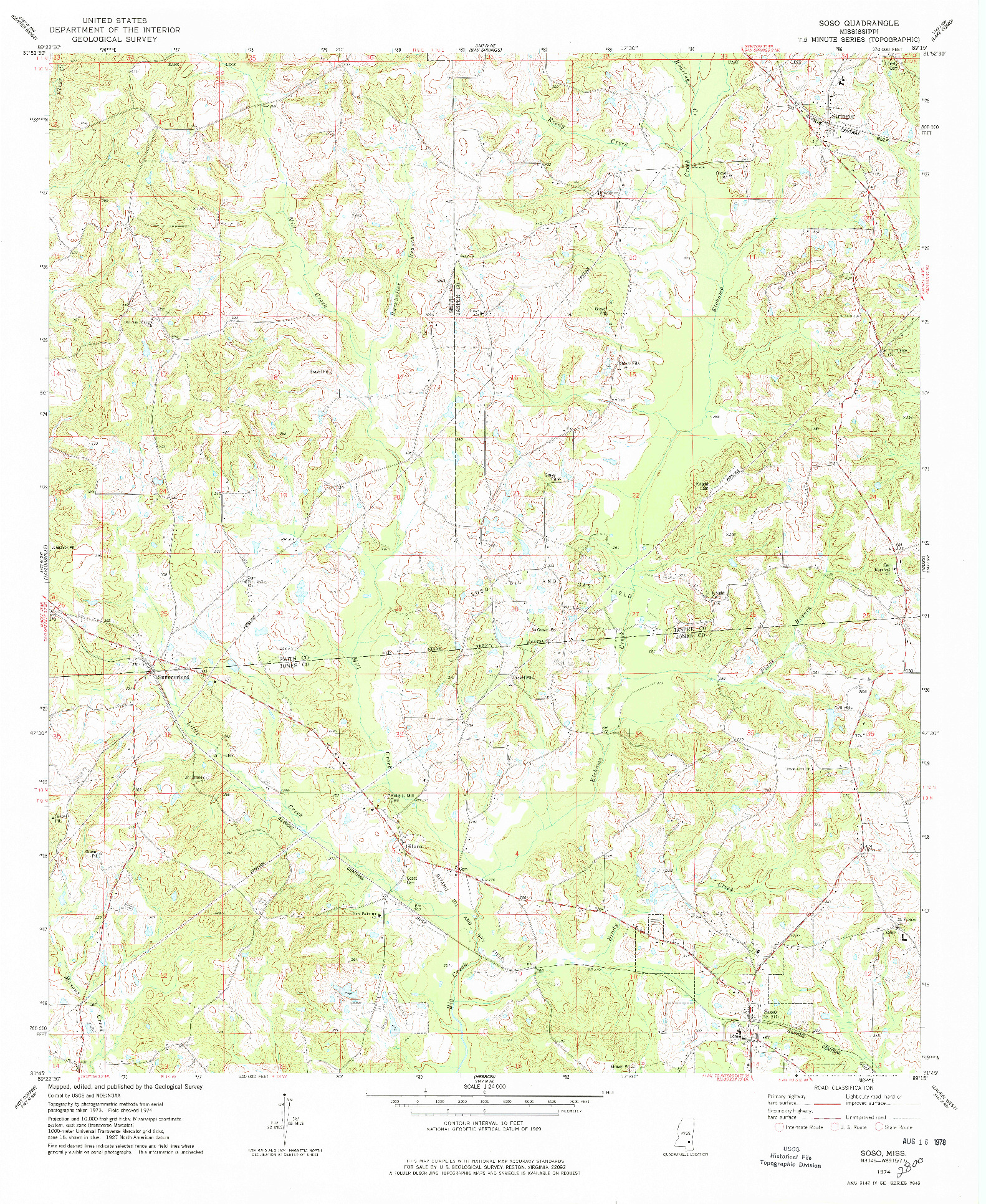 USGS 1:24000-SCALE QUADRANGLE FOR SOSO, MS 1974