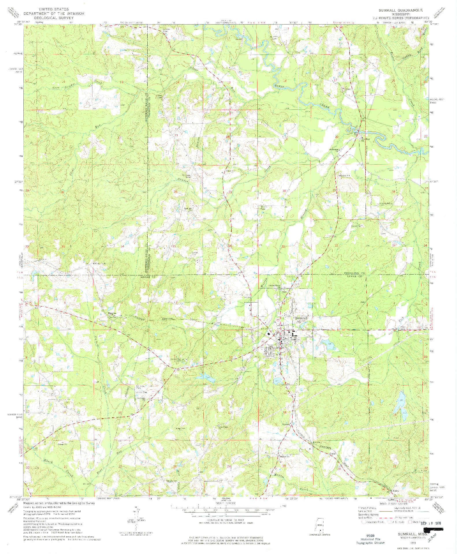 USGS 1:24000-SCALE QUADRANGLE FOR SUMRALL, MS 1974