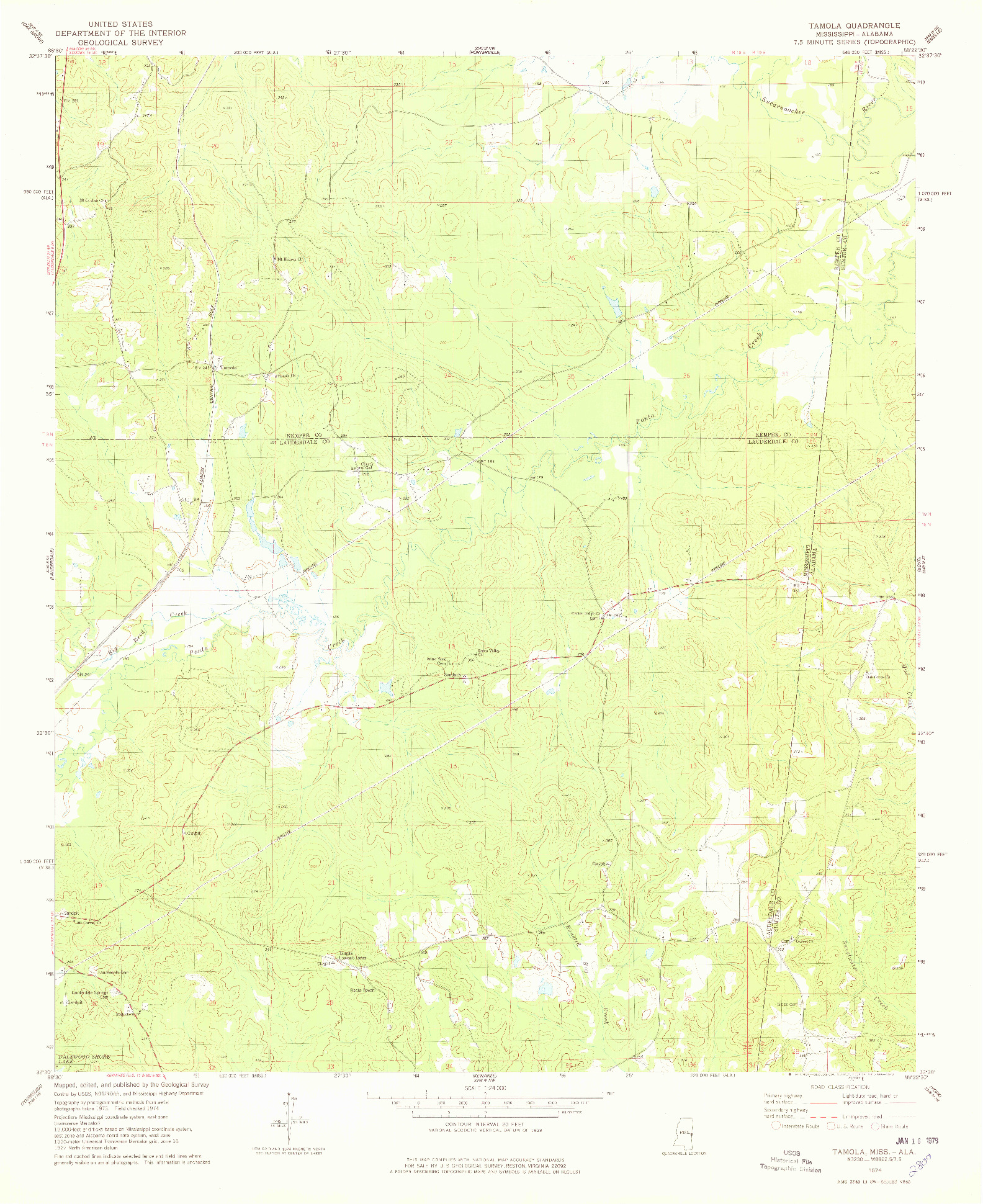 USGS 1:24000-SCALE QUADRANGLE FOR TAMOLA, MS 1974