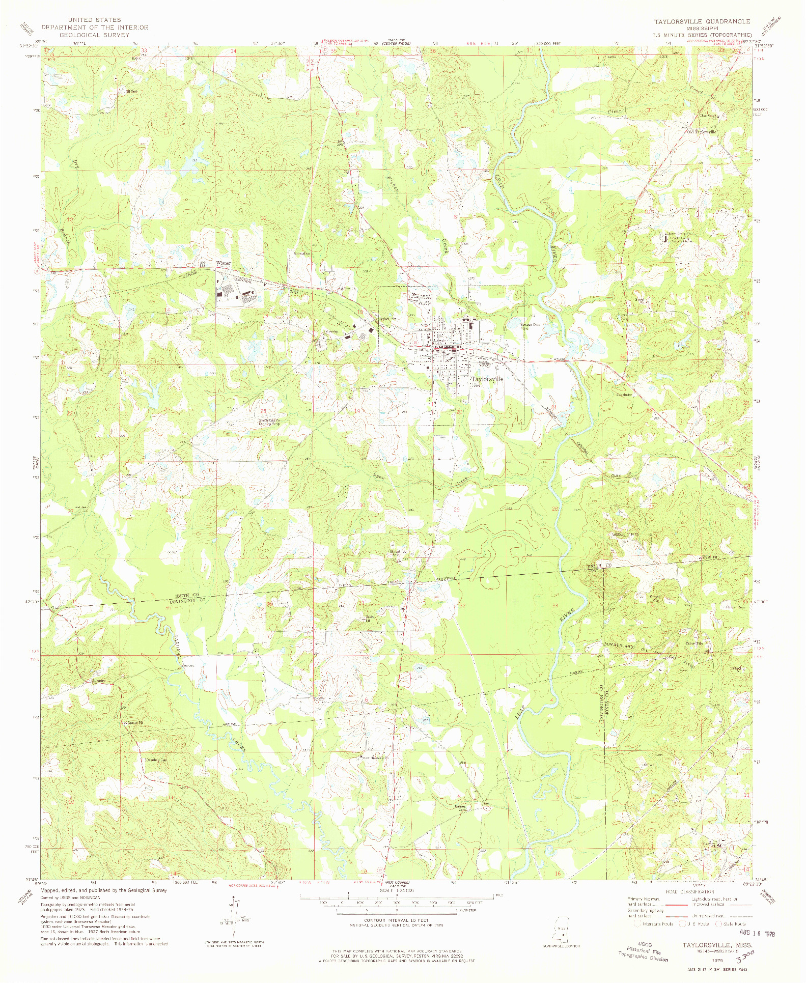 USGS 1:24000-SCALE QUADRANGLE FOR TAYLORSVILLE, MS 1975