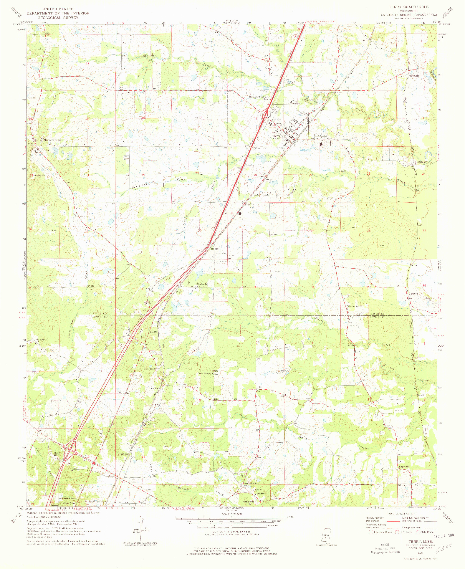 USGS 1:24000-SCALE QUADRANGLE FOR TERRY, MS 1971