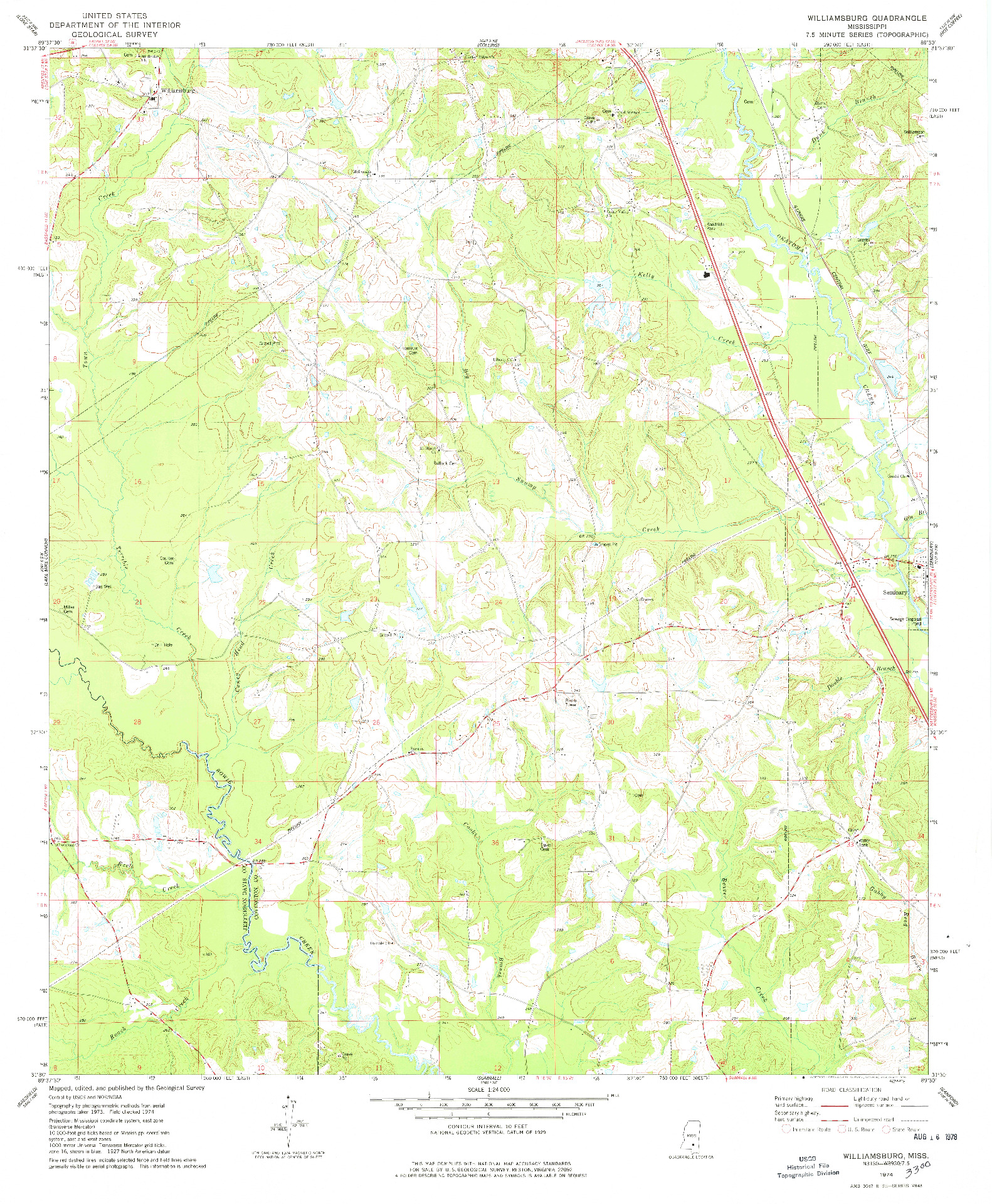 USGS 1:24000-SCALE QUADRANGLE FOR WILLIAMSBURG, MS 1974