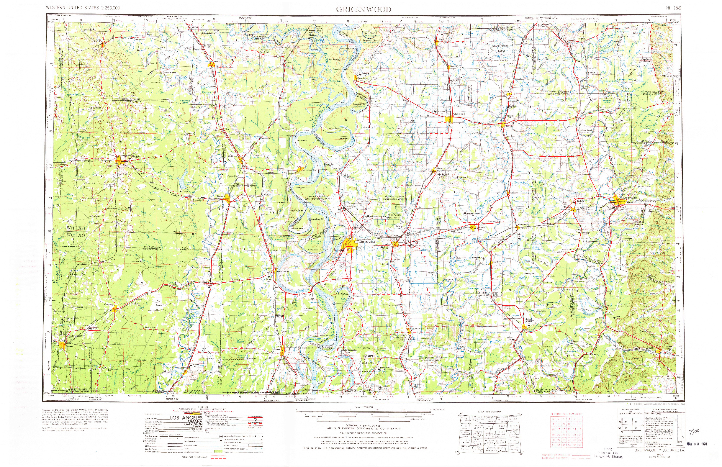 USGS 1:250000-SCALE QUADRANGLE FOR GREENWOOD, MS 1953