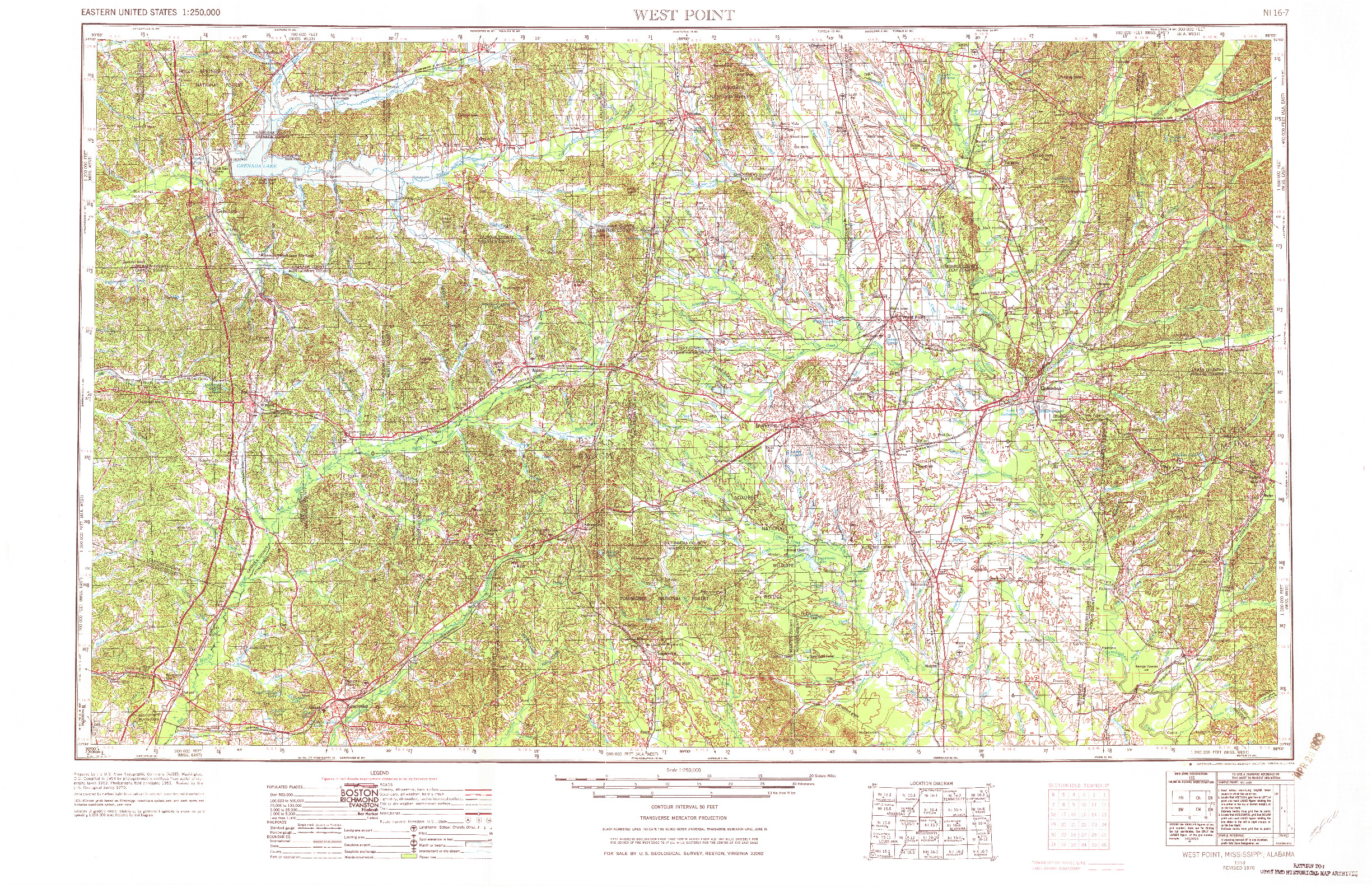 USGS 1:250000-SCALE QUADRANGLE FOR WEST POINT, MS 1953