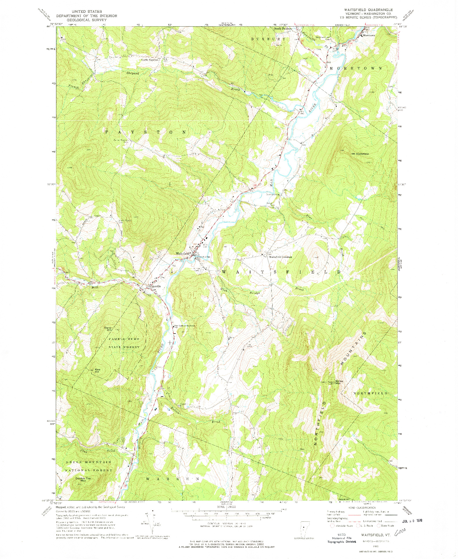 USGS 1:24000-SCALE QUADRANGLE FOR WAITSFIELD, VT 1970