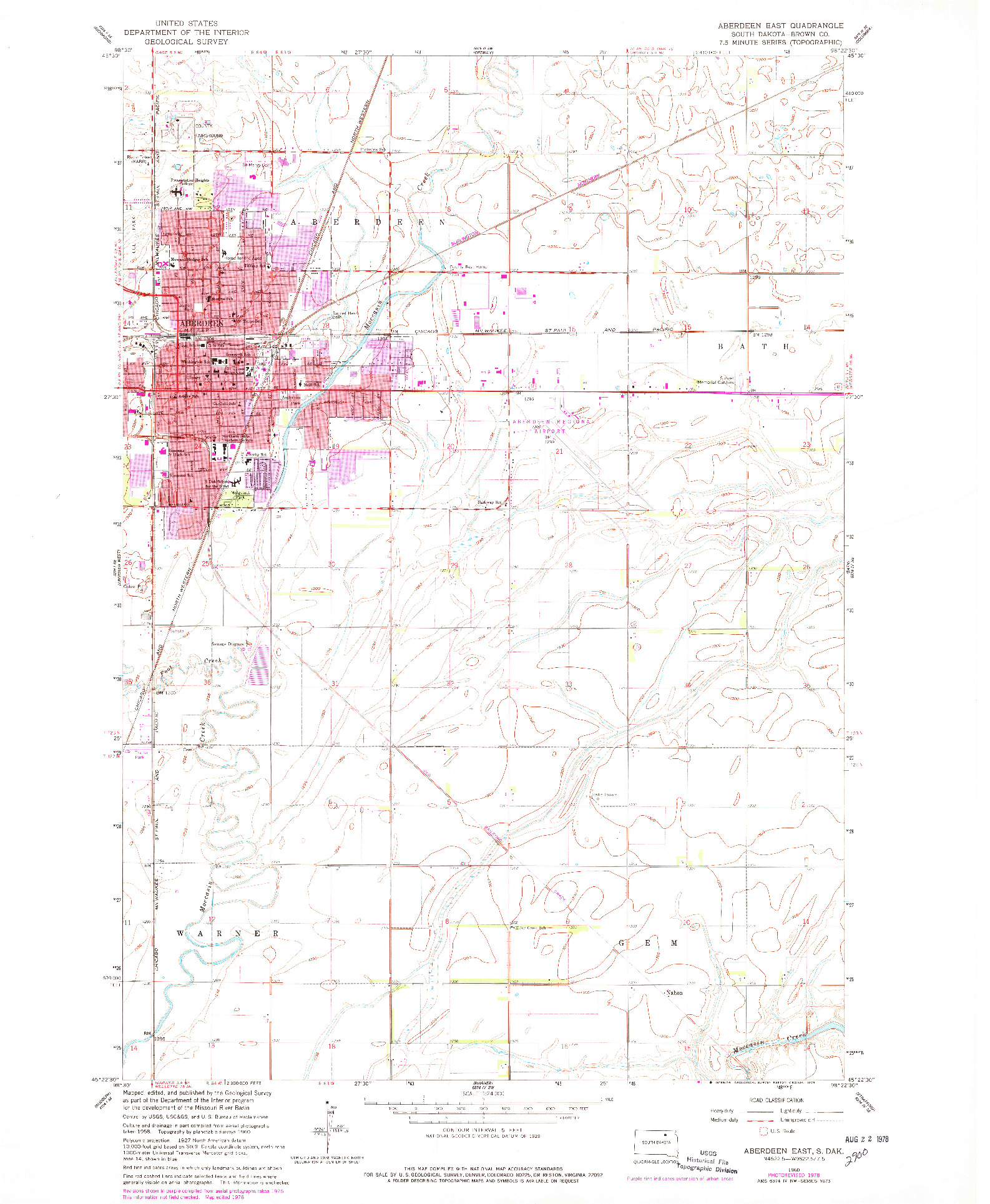 USGS 1:24000-SCALE QUADRANGLE FOR ABERDEEN EAST, SD 1960