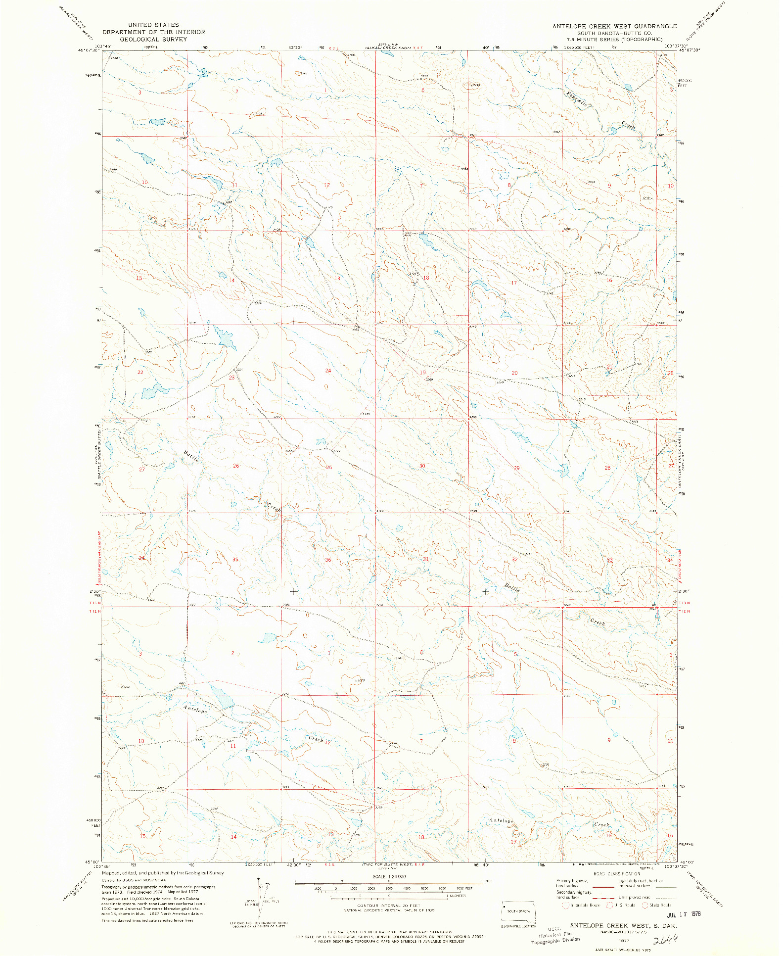 USGS 1:24000-SCALE QUADRANGLE FOR ANTELOPE CREEK WEST, SD 1977
