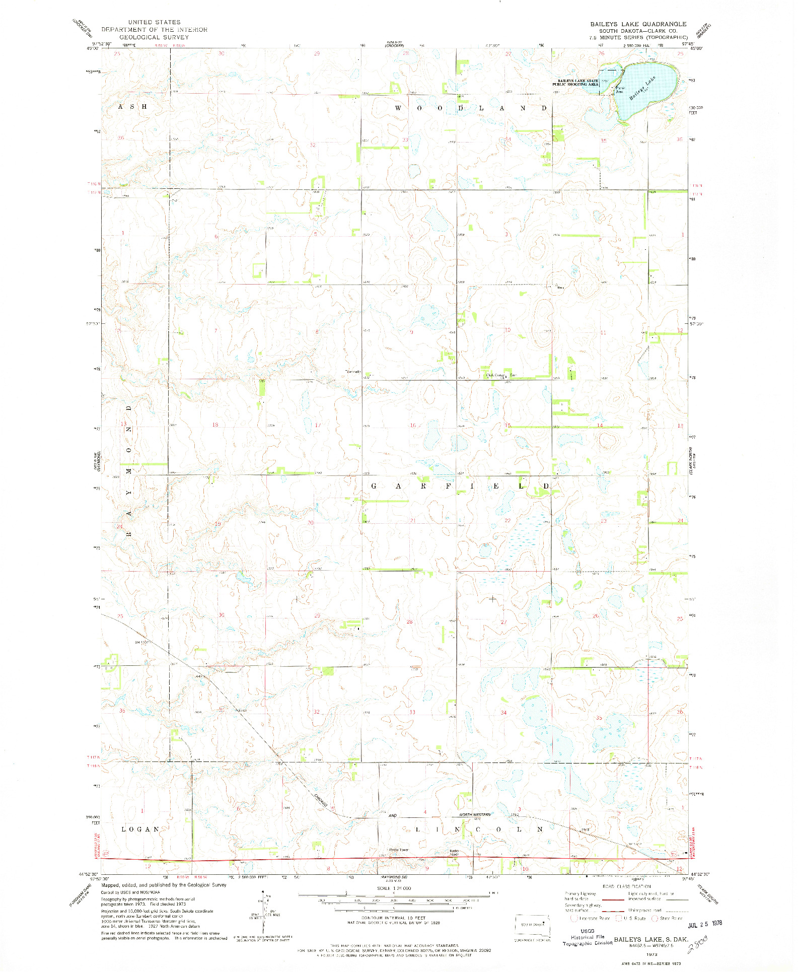 USGS 1:24000-SCALE QUADRANGLE FOR BAILEYS LAKE, SD 1973