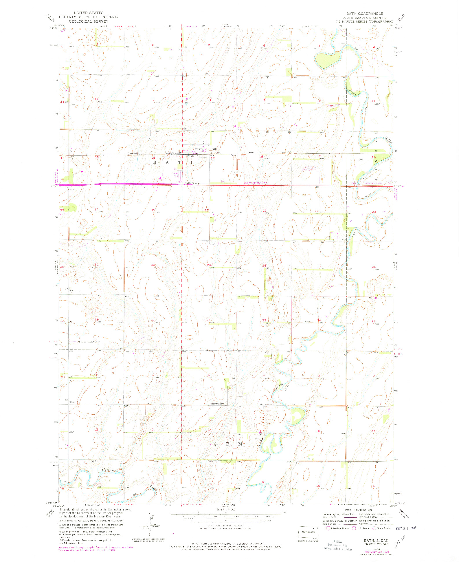 USGS 1:24000-SCALE QUADRANGLE FOR BATH, SD 1954