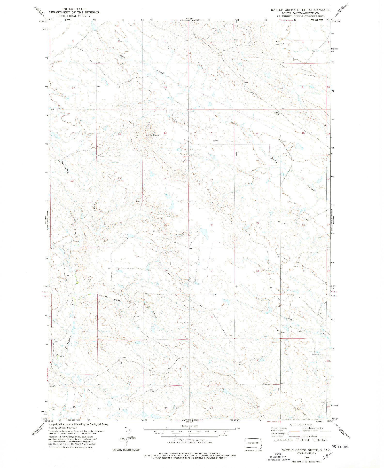 USGS 1:24000-SCALE QUADRANGLE FOR BATTLE CREEK BUTTE, SD 1978