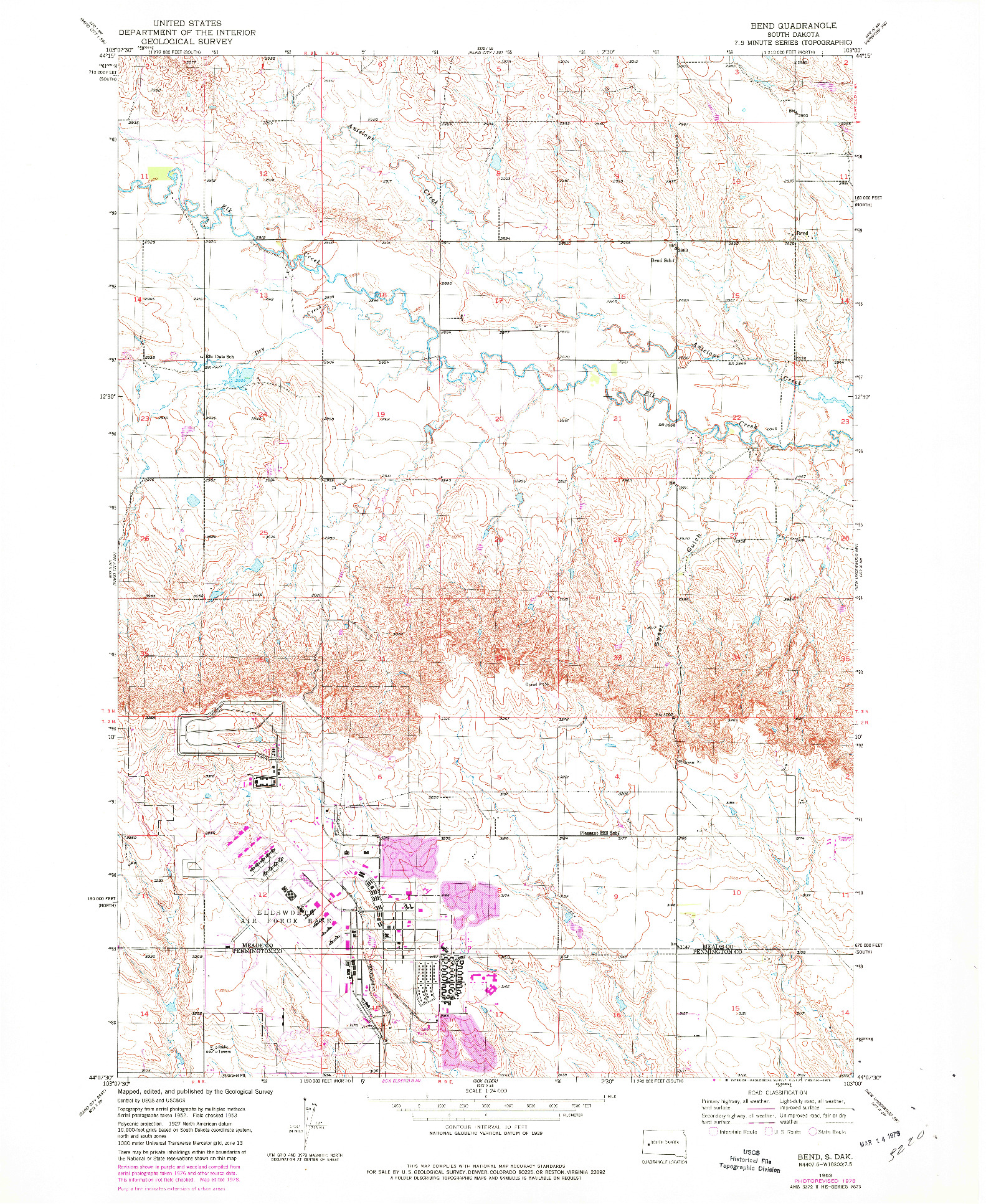 USGS 1:24000-SCALE QUADRANGLE FOR BEND, SD 1953