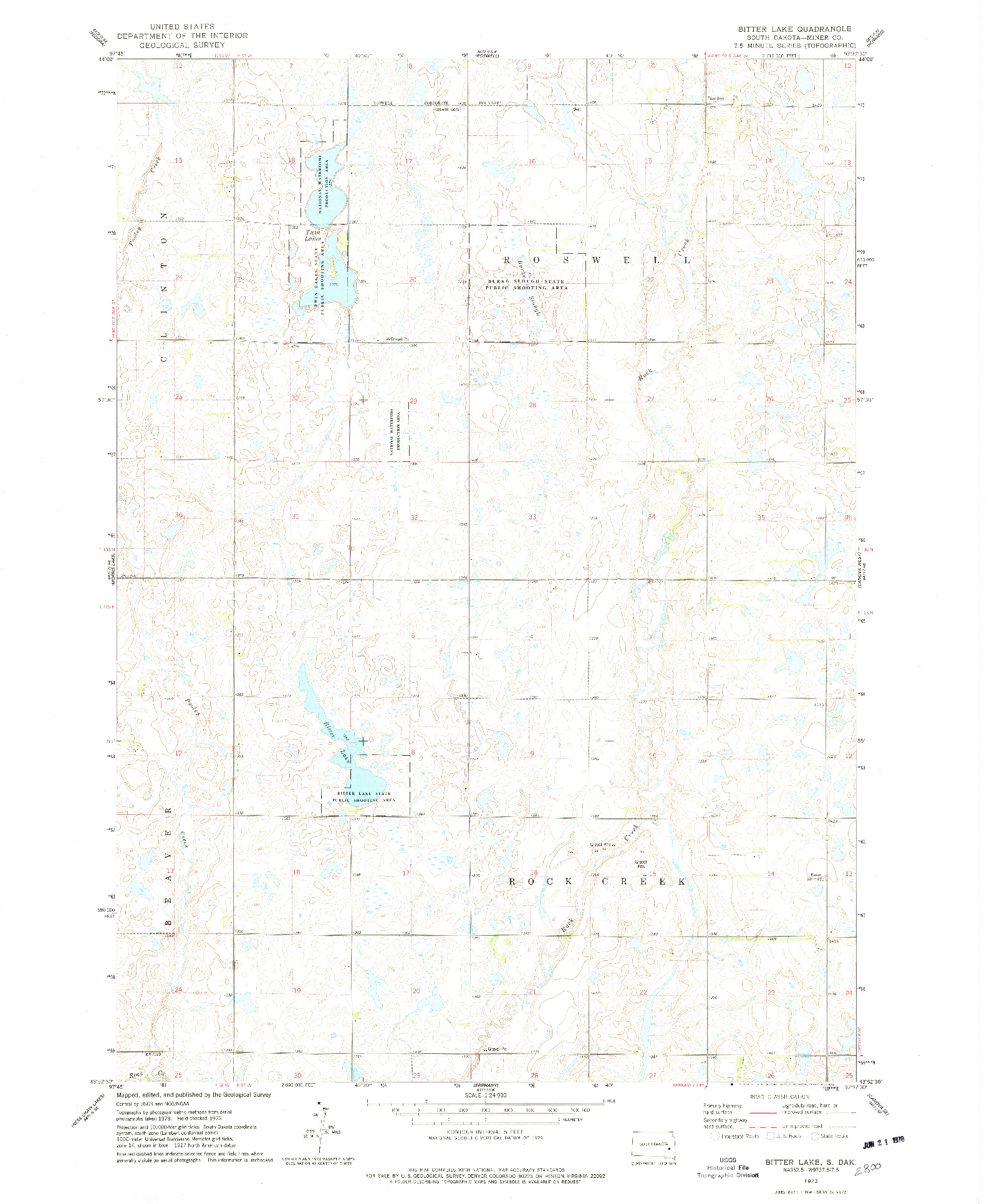 USGS 1:24000-SCALE QUADRANGLE FOR BITTER LAKE, SD 1973
