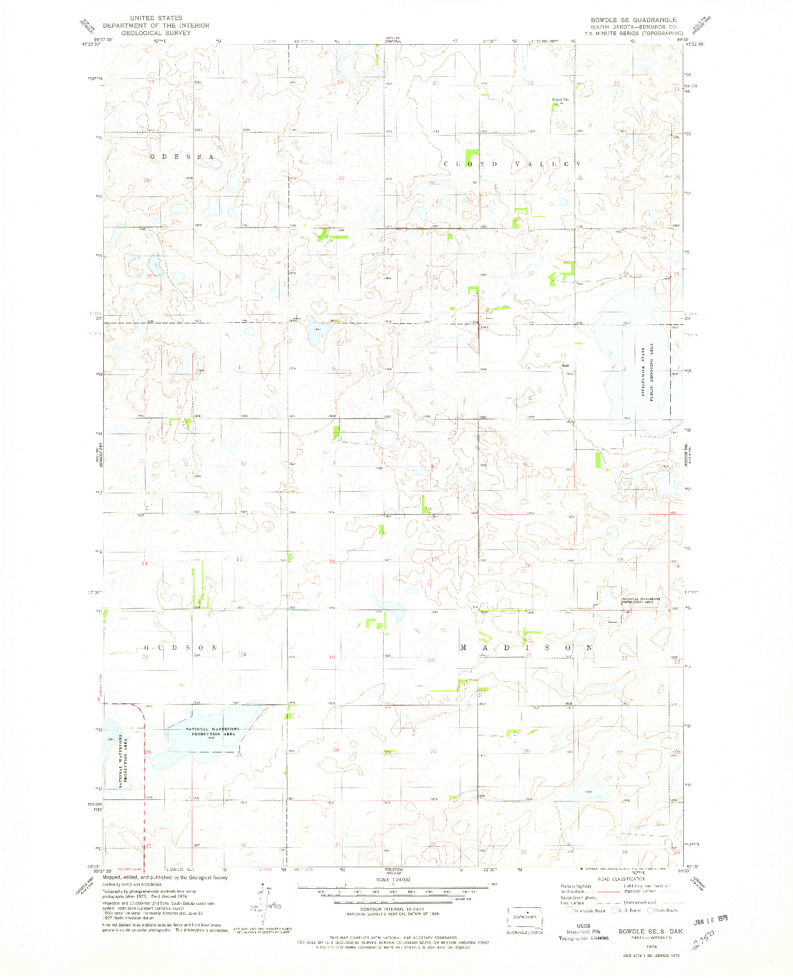 USGS 1:24000-SCALE QUADRANGLE FOR BOWDLE SE, SD 1974