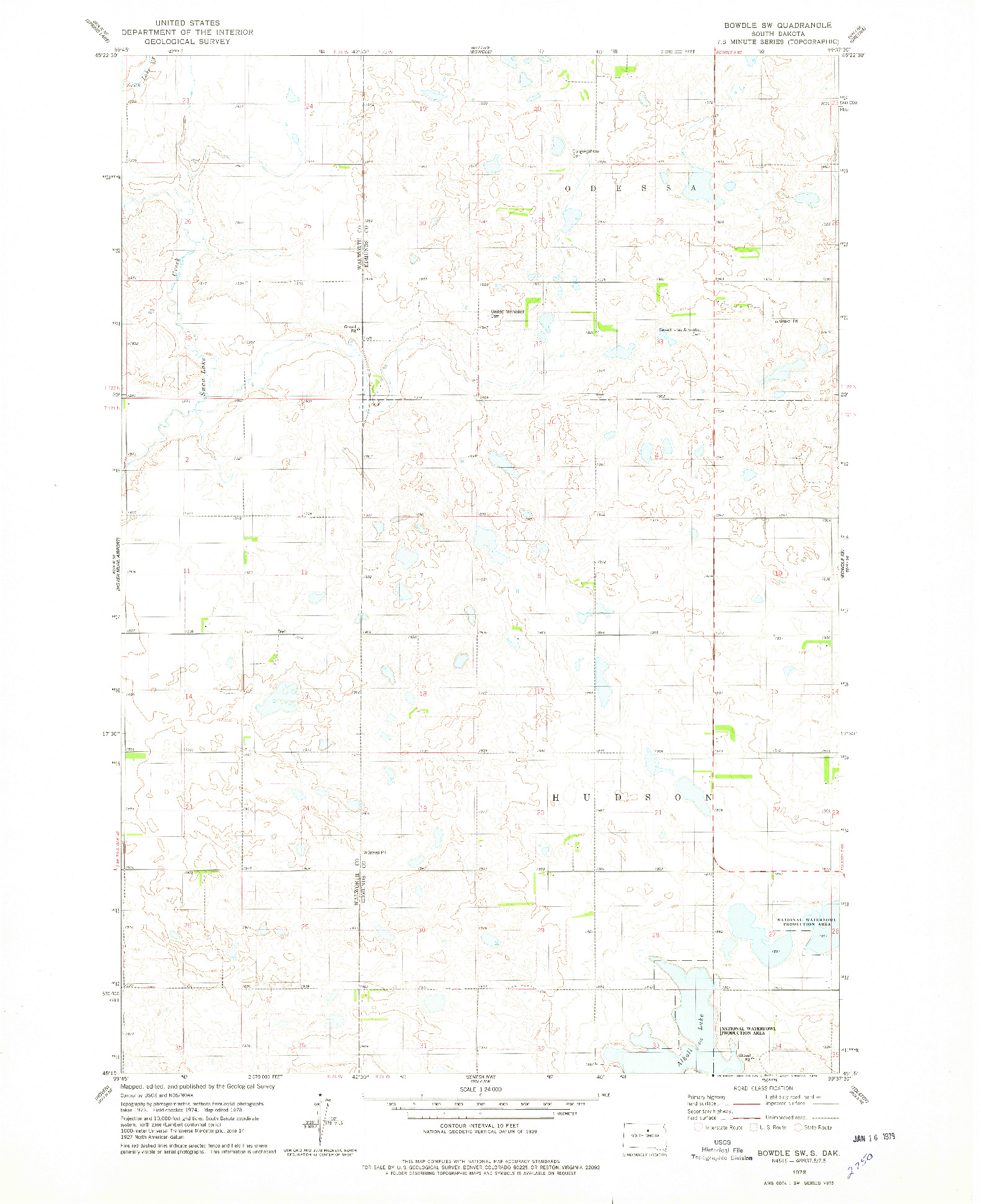 USGS 1:24000-SCALE QUADRANGLE FOR BOWDLE SW, SD 1978