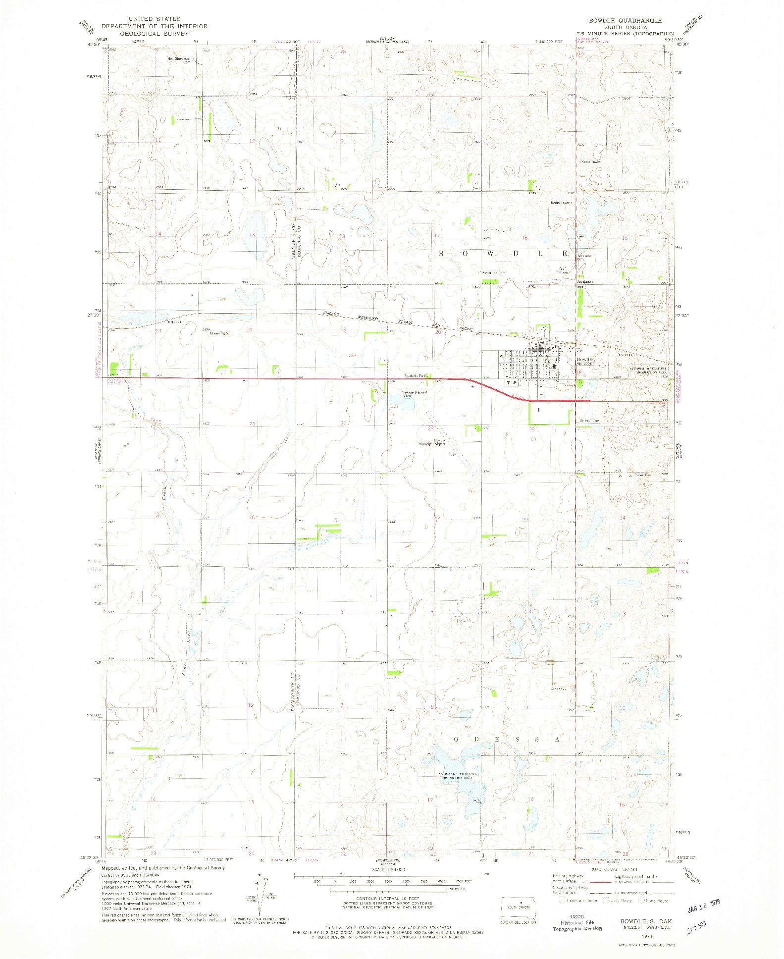 USGS 1:24000-SCALE QUADRANGLE FOR BOWDLE, SD 1974