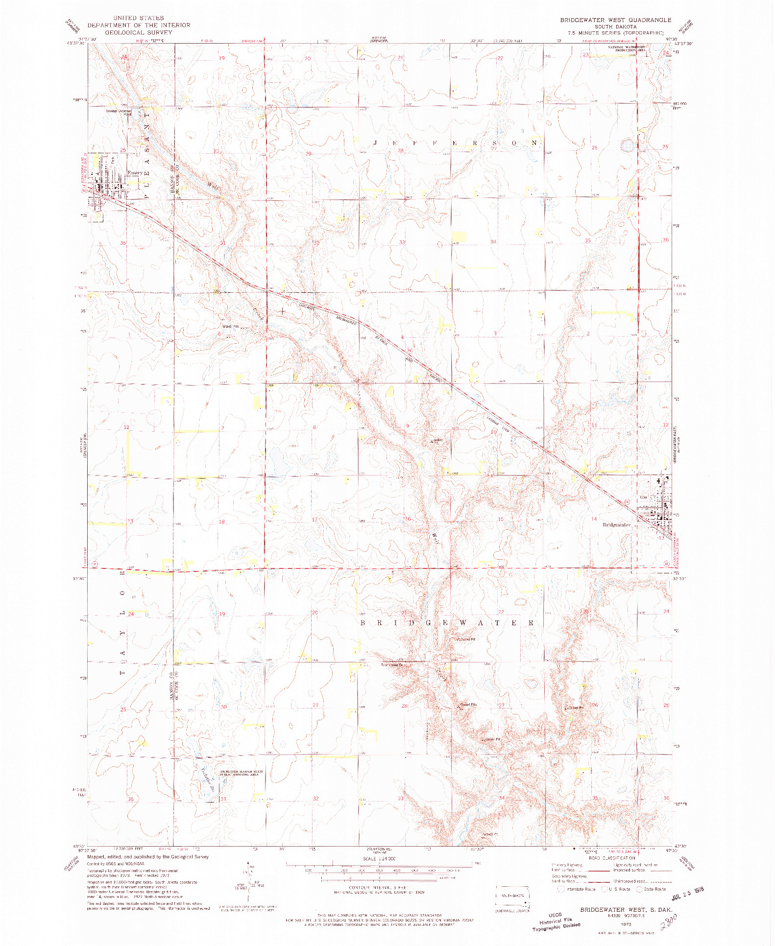 USGS 1:24000-SCALE QUADRANGLE FOR BRIDGEWATER WEST, SD 1973