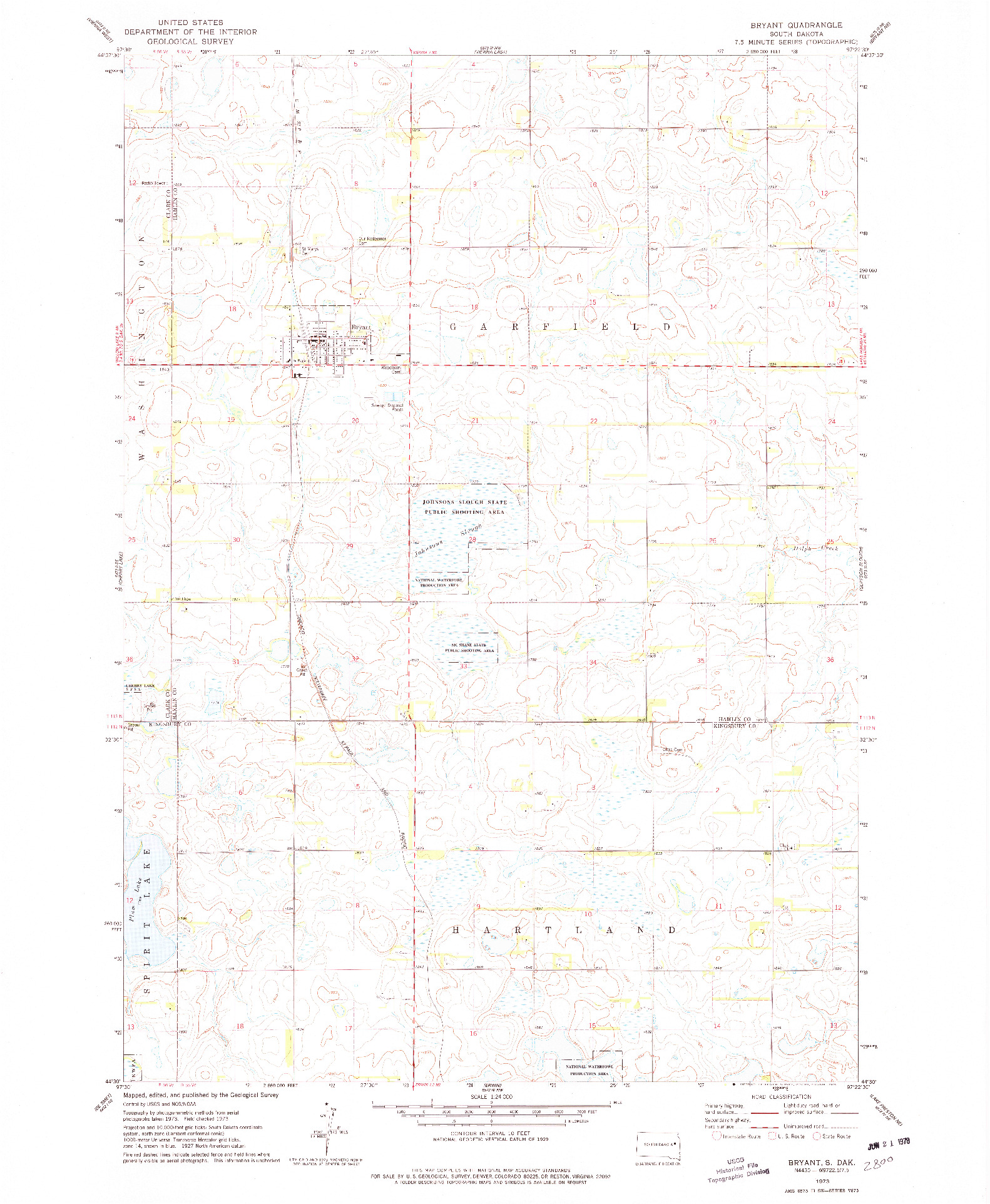 USGS 1:24000-SCALE QUADRANGLE FOR BRYANT, SD 1973