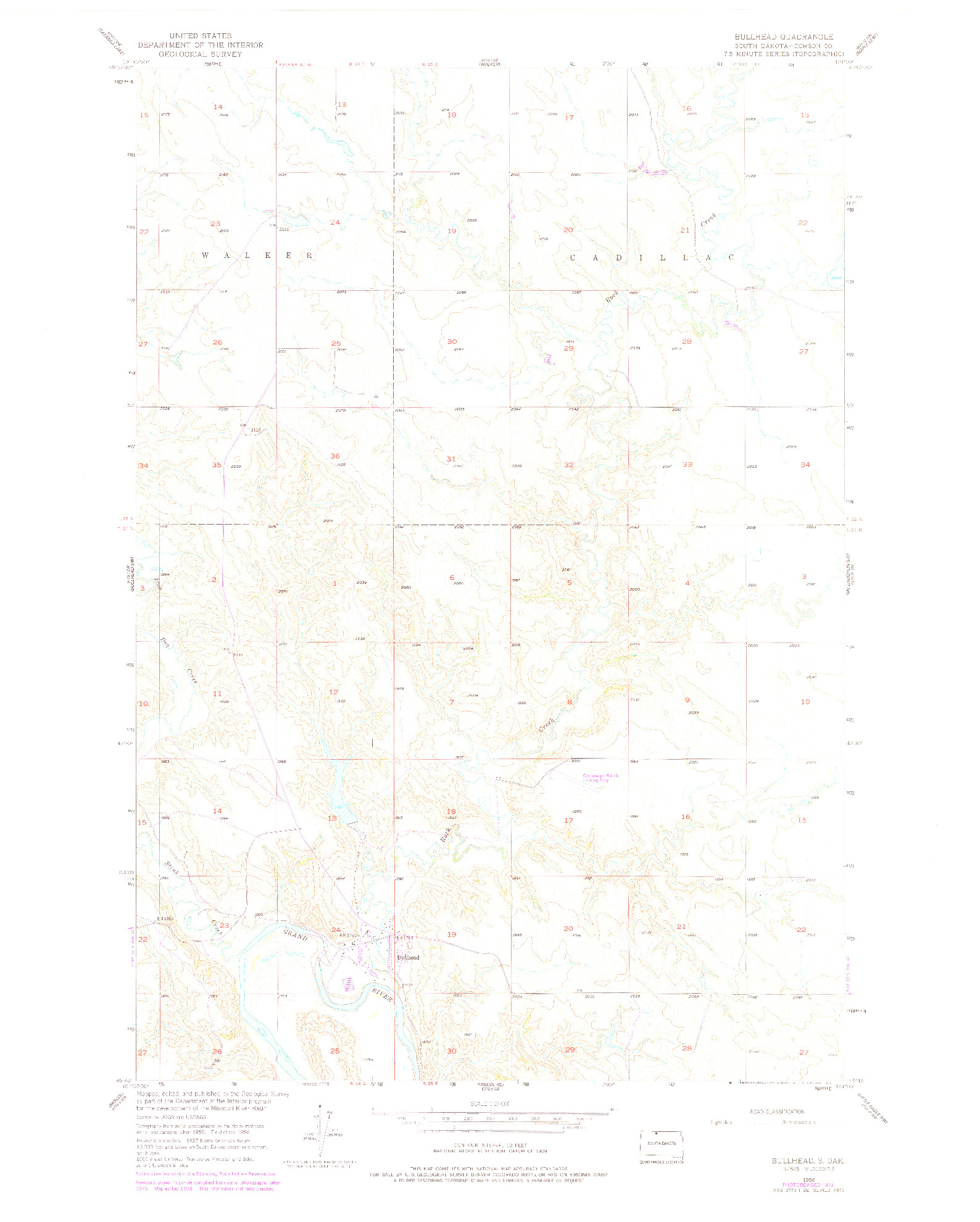 USGS 1:24000-SCALE QUADRANGLE FOR BULLHEAD, SD 1956