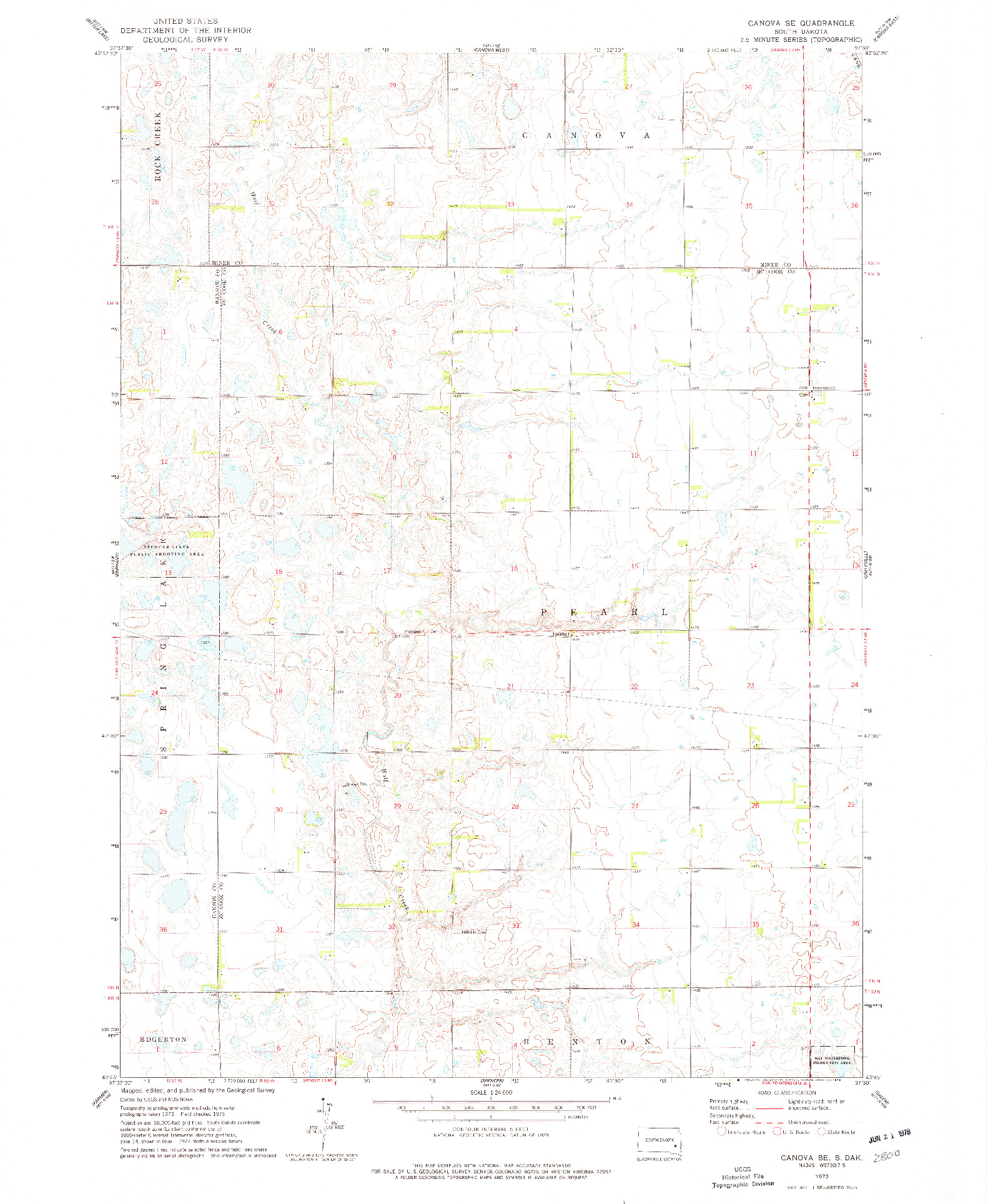 USGS 1:24000-SCALE QUADRANGLE FOR CANOVA SE, SD 1973