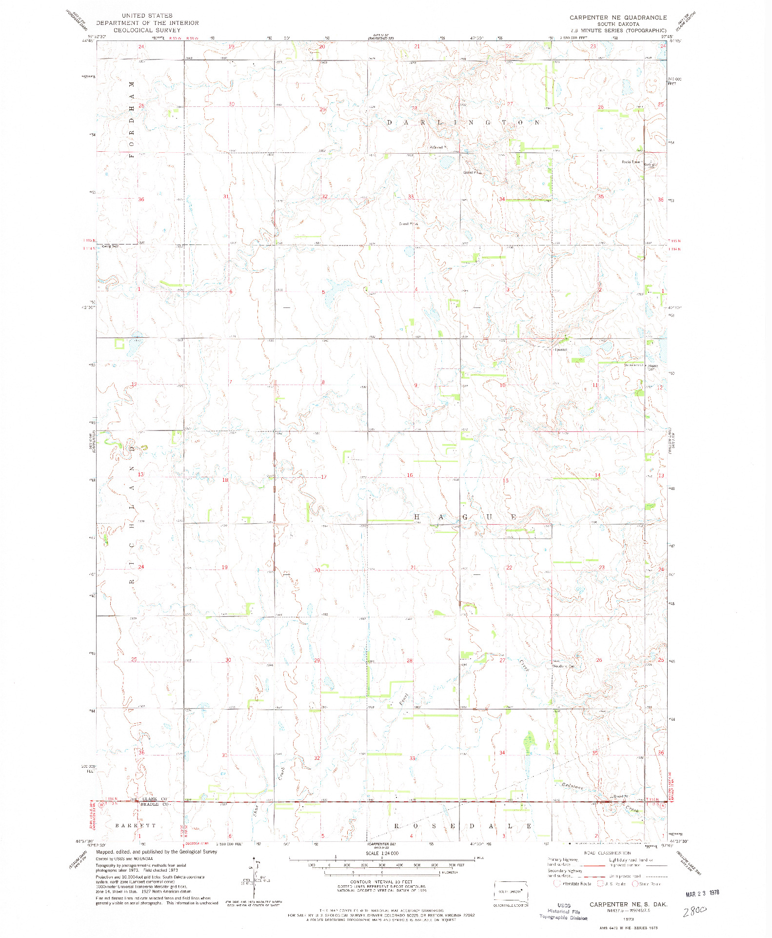 USGS 1:24000-SCALE QUADRANGLE FOR CARPENTER NE, SD 1973
