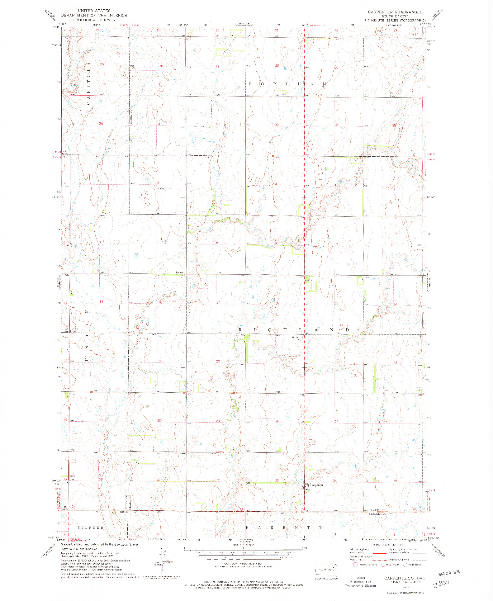 USGS 1:24000-SCALE QUADRANGLE FOR CARPENTER, SD 1973
