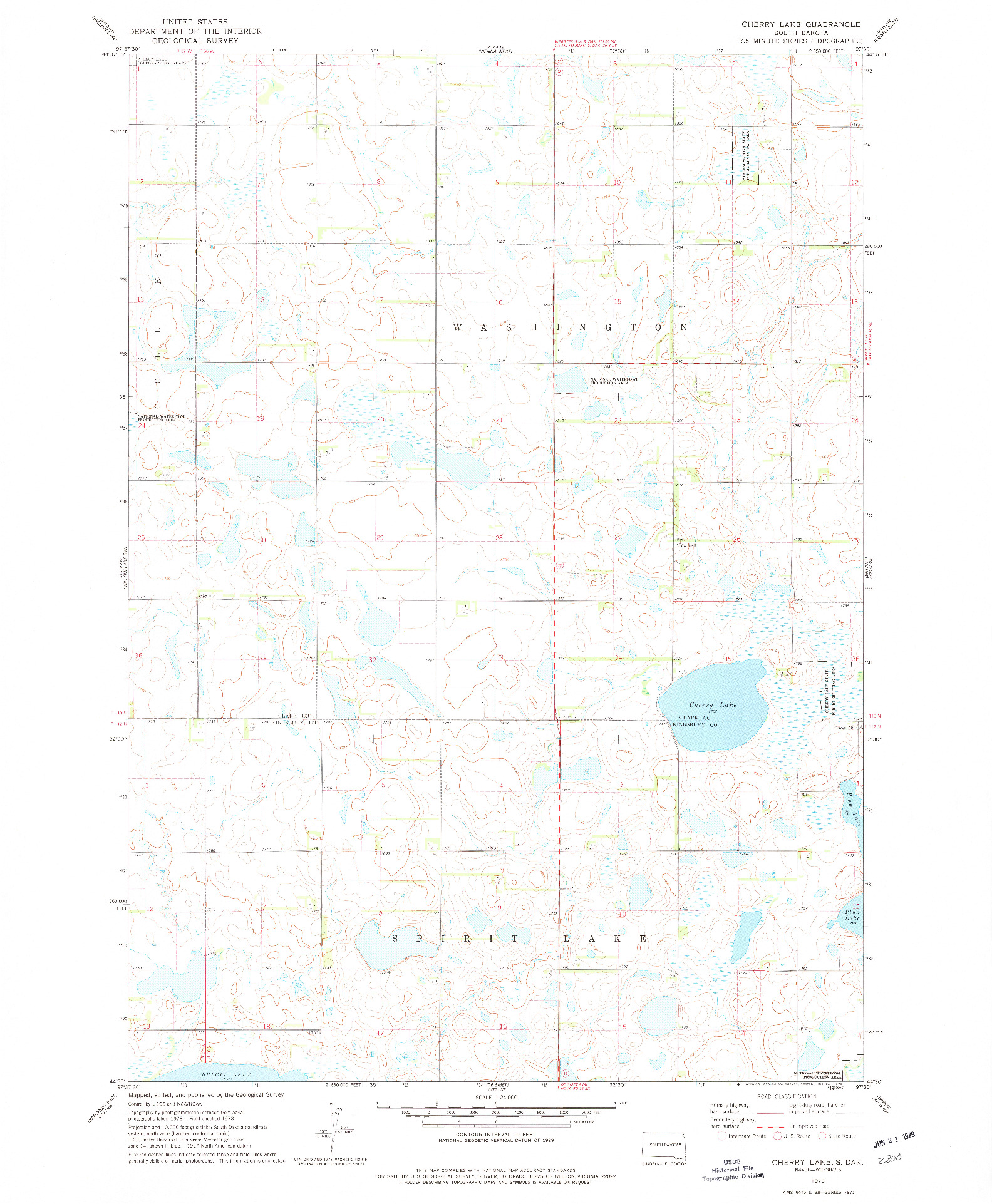 USGS 1:24000-SCALE QUADRANGLE FOR CHERRY LAKE, SD 1973