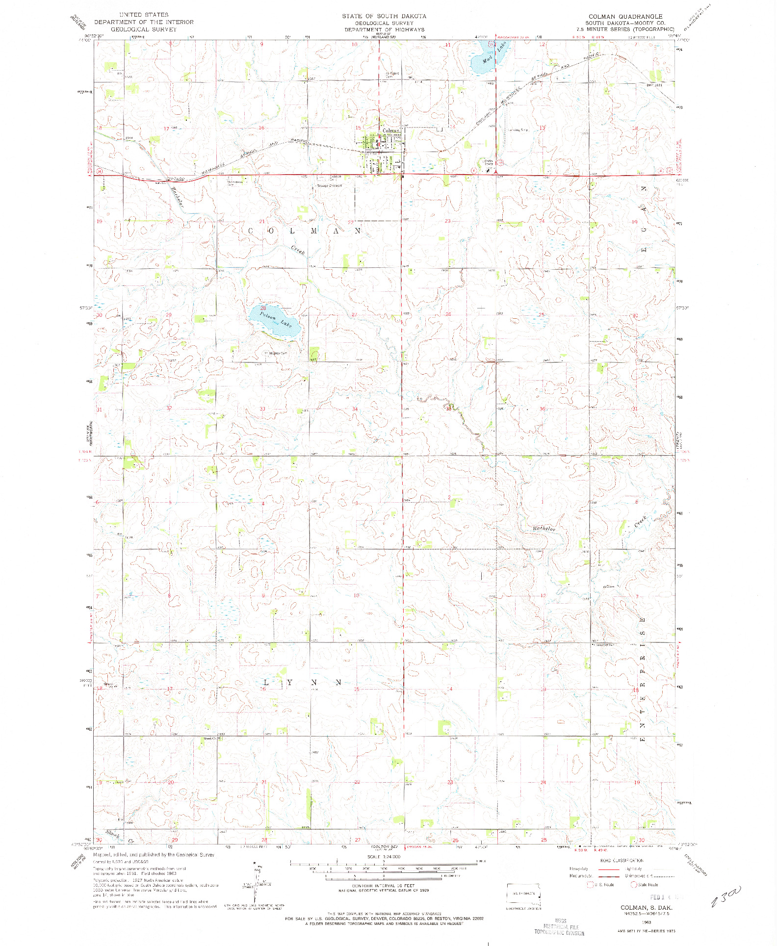 USGS 1:24000-SCALE QUADRANGLE FOR COLMAN, SD 1963