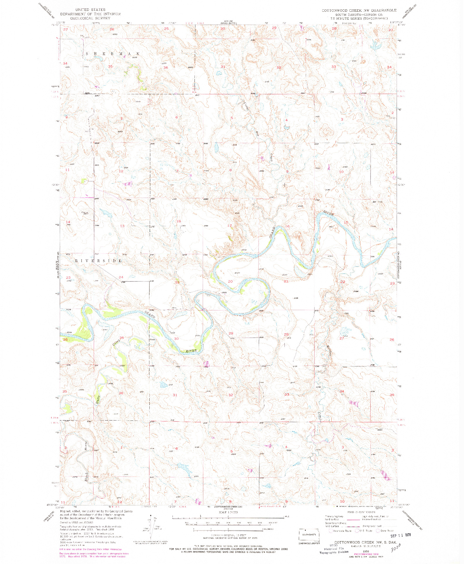 USGS 1:24000-SCALE QUADRANGLE FOR COTTONWOOD CREEK NW, SD 1956