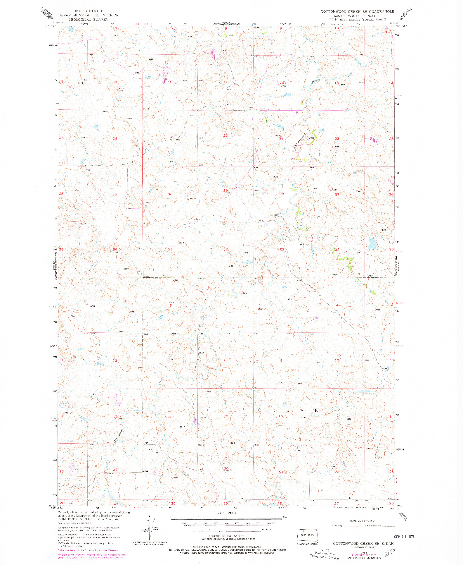 USGS 1:24000-SCALE QUADRANGLE FOR COTTONWOOD CREEK SE, SD 1956