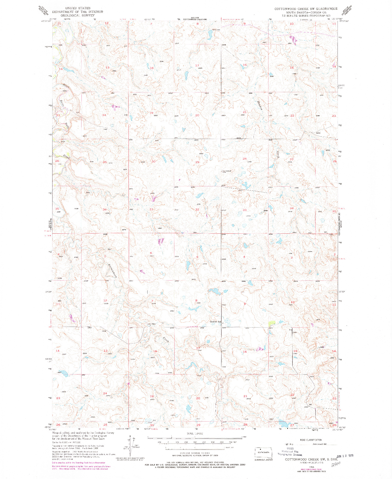 USGS 1:24000-SCALE QUADRANGLE FOR COTTONWOOD CREEK SW, SD 1956