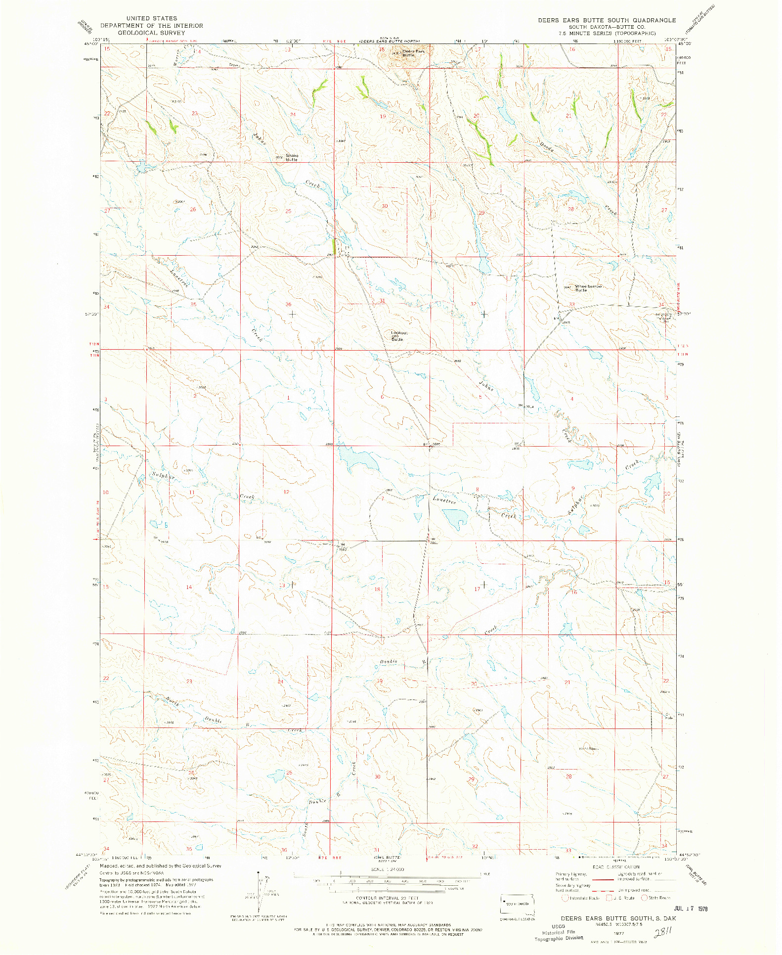 USGS 1:24000-SCALE QUADRANGLE FOR DEERS EARS BUTTE SOUTH, SD 1977