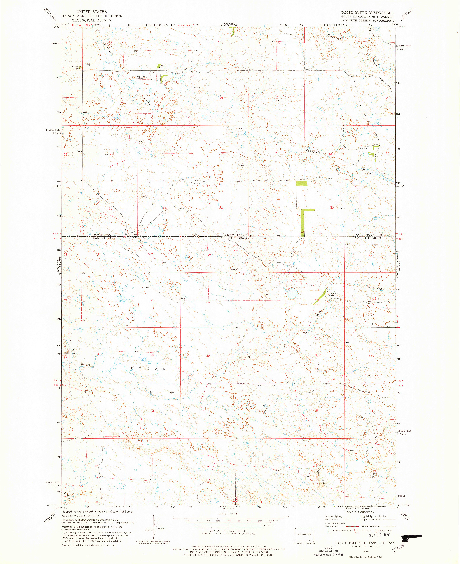 USGS 1:24000-SCALE QUADRANGLE FOR DOGIE BUTTE, SD 1978