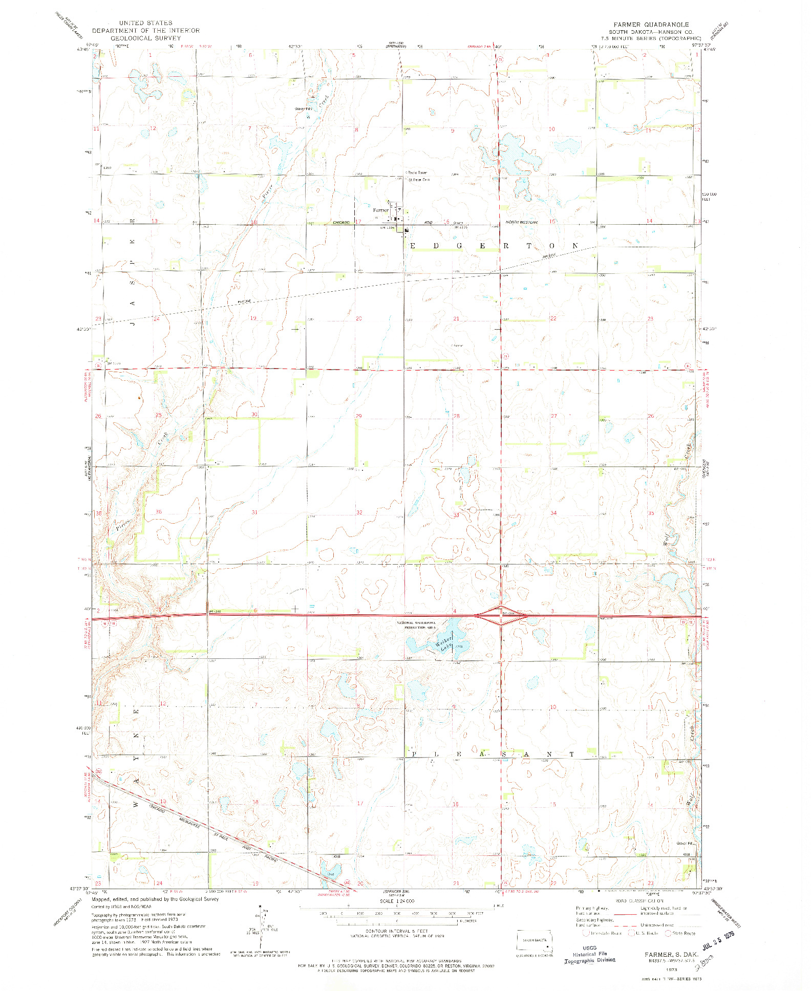 USGS 1:24000-SCALE QUADRANGLE FOR FARMER, SD 1973