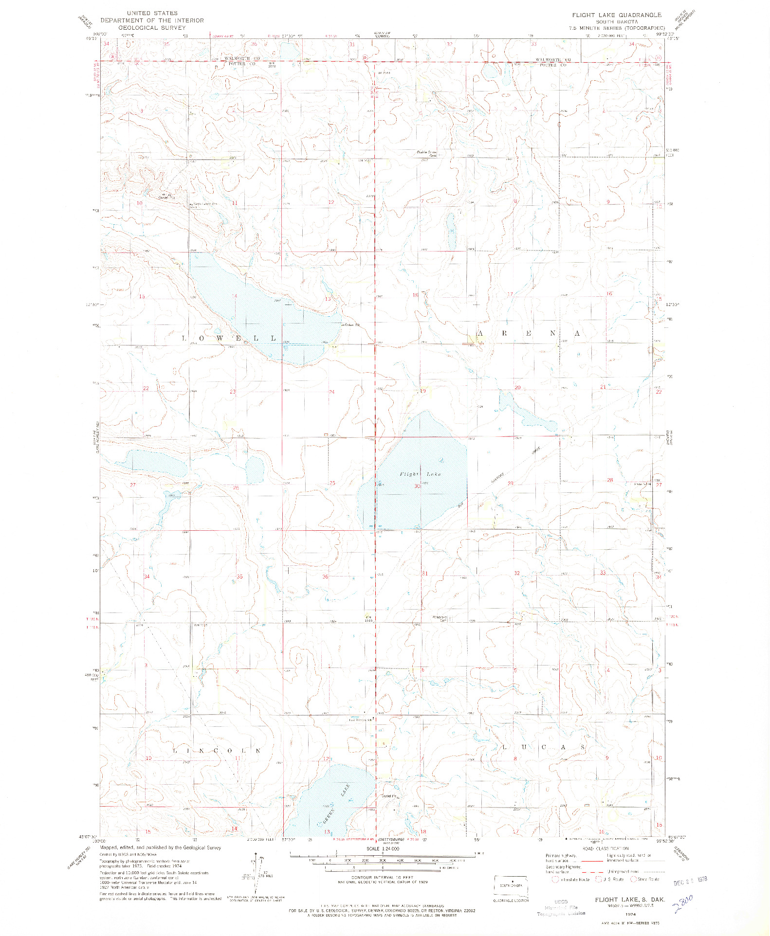 USGS 1:24000-SCALE QUADRANGLE FOR FLIGHT LAKE, SD 1974