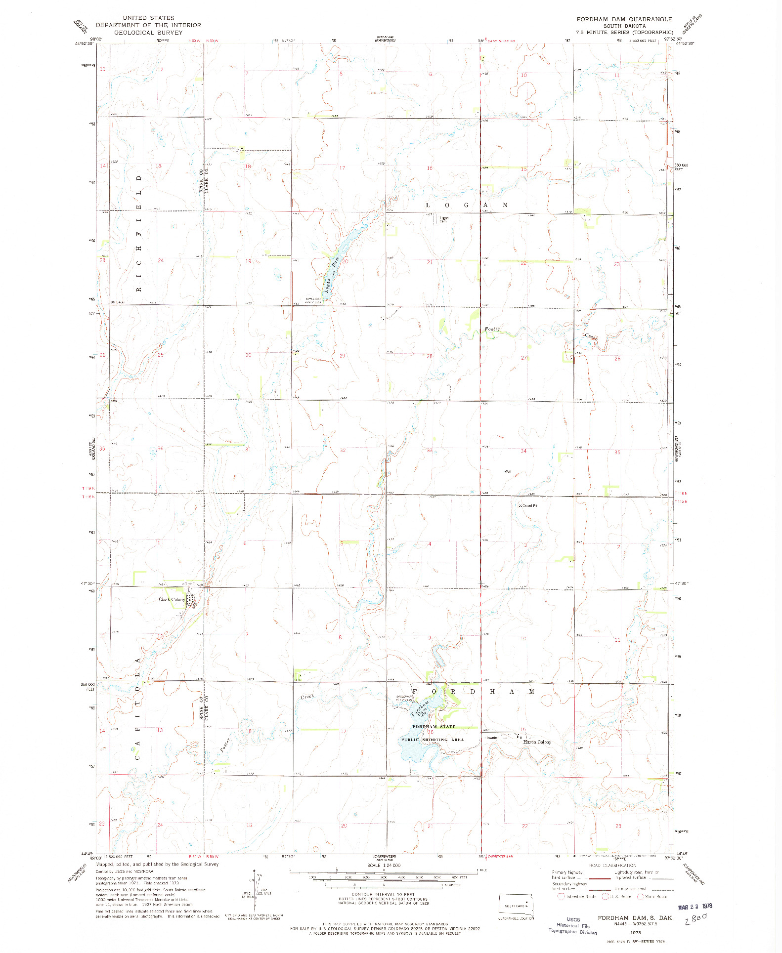 USGS 1:24000-SCALE QUADRANGLE FOR FORDHAM DAM, SD 1973