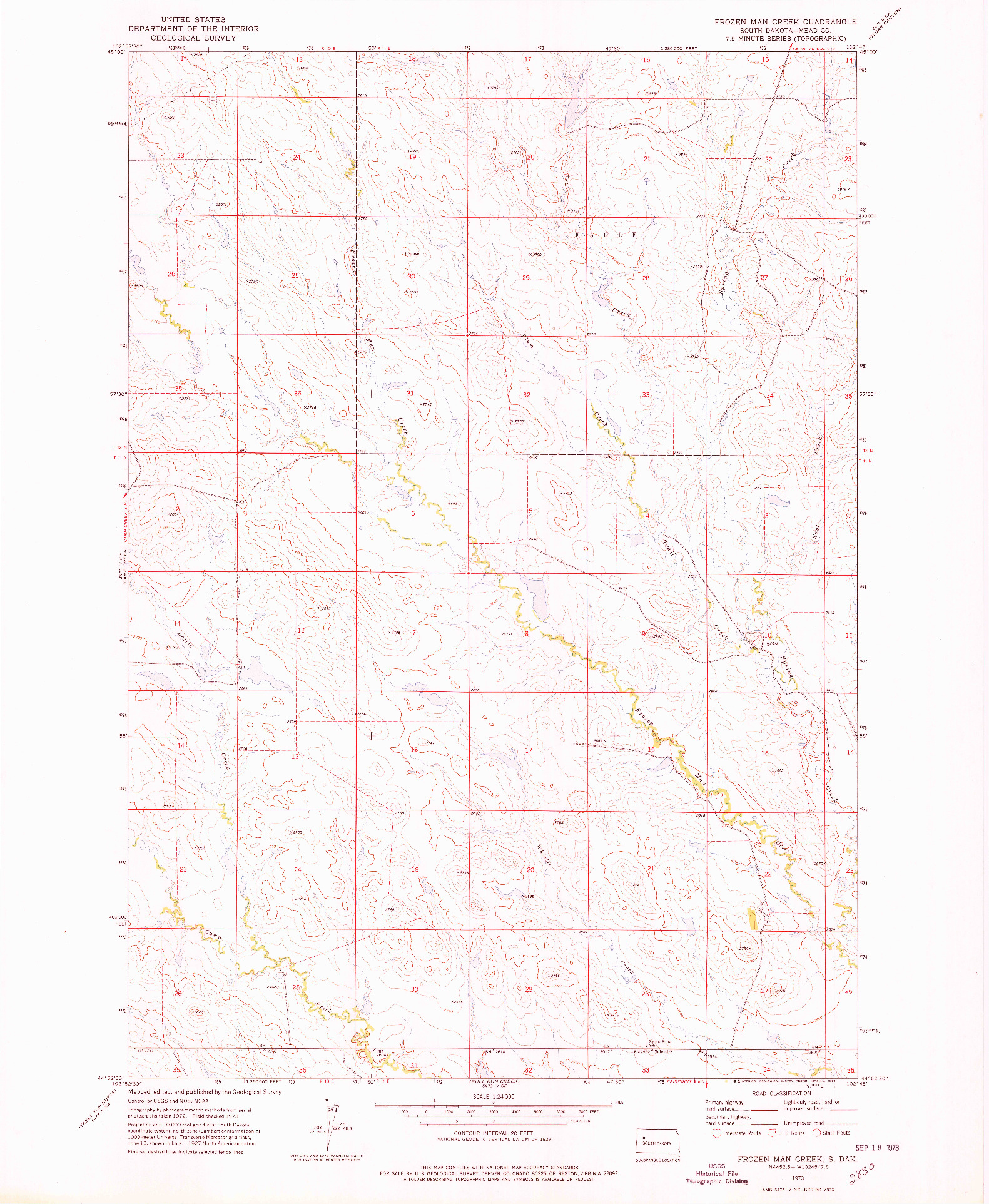 USGS 1:24000-SCALE QUADRANGLE FOR FROZEN MAN CREEK, SD 1973