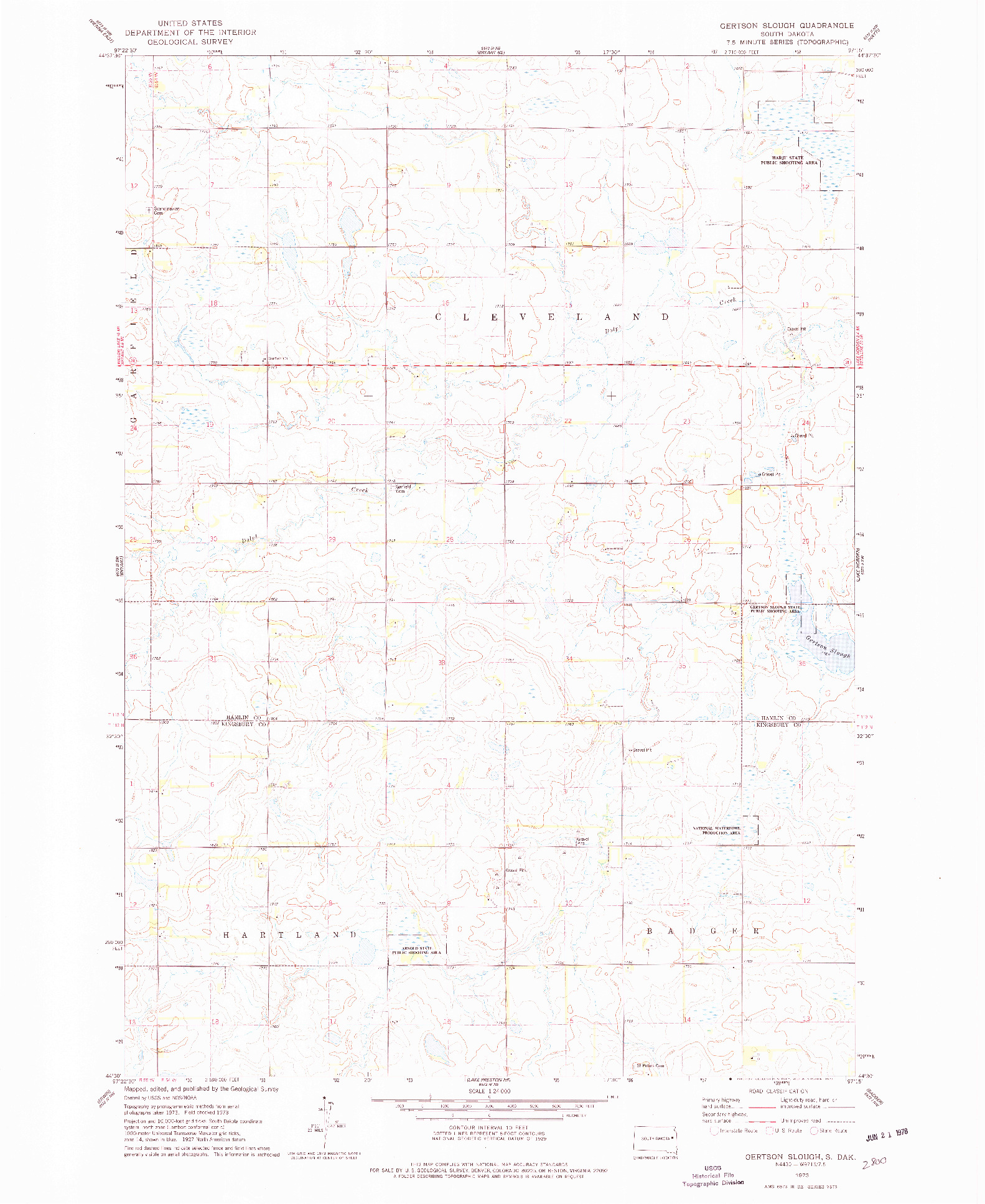 USGS 1:24000-SCALE QUADRANGLE FOR GERTSON SLOUGH, SD 1973