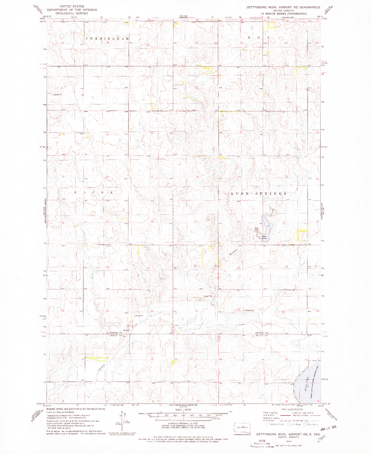 USGS 1:24000-SCALE QUADRANGLE FOR GETTYSBURG MUNI. AIRPORT NE, SD 1974