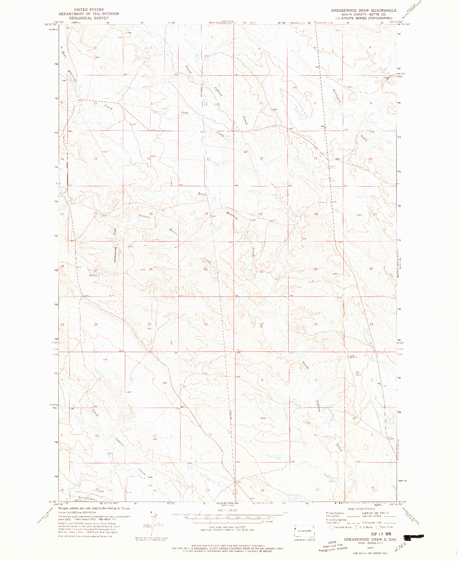 USGS 1:24000-SCALE QUADRANGLE FOR GREASEWOOD DRAW, SD 1977
