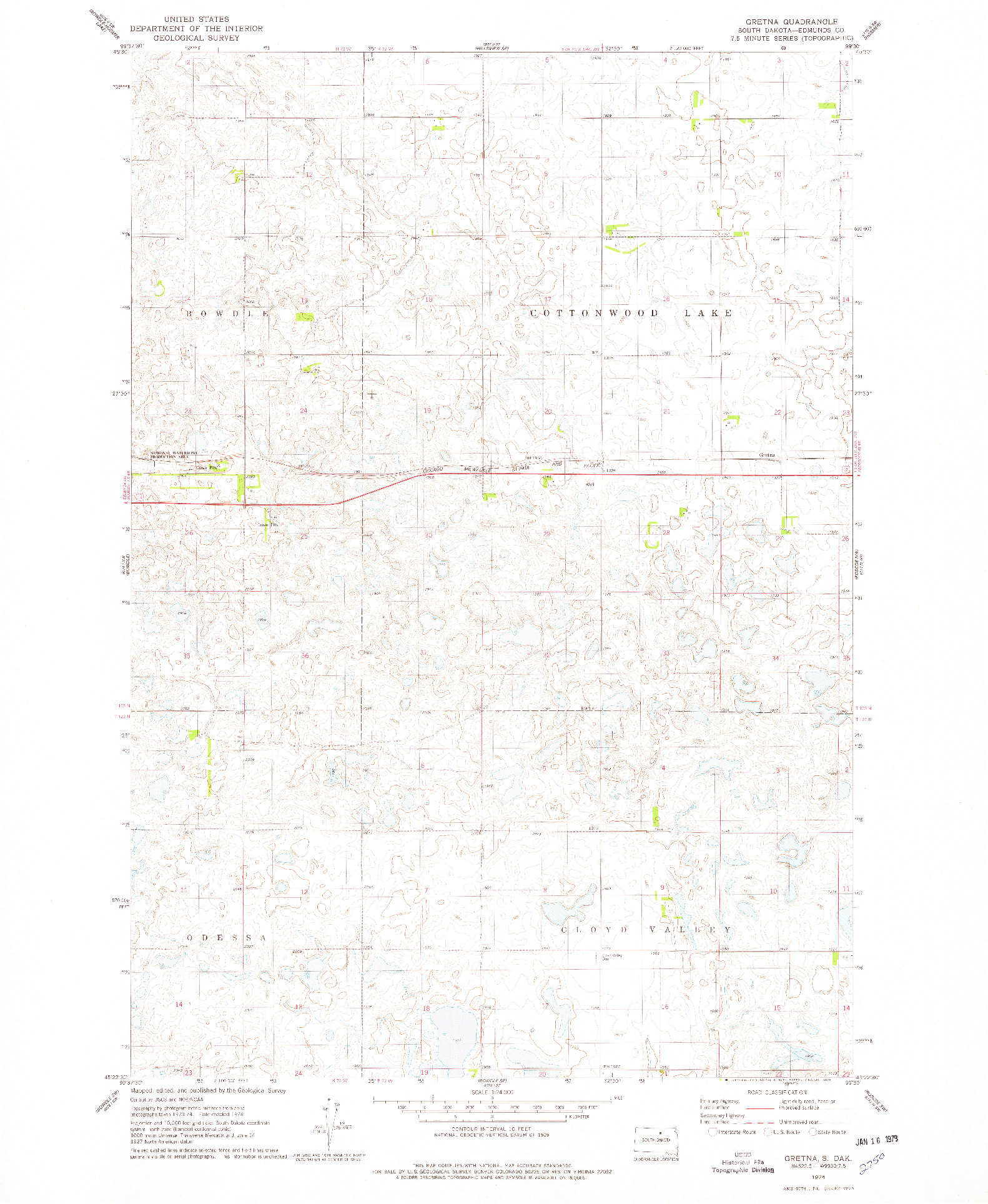 USGS 1:24000-SCALE QUADRANGLE FOR GRETNA, SD 1974