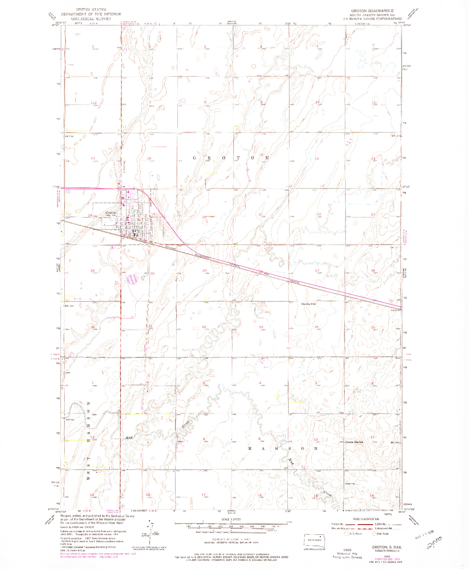 USGS 1:24000-SCALE QUADRANGLE FOR GROTON, SD 1954